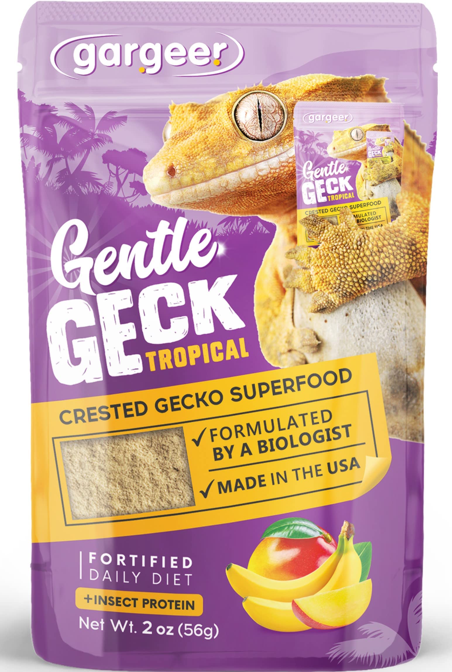 Gargeer 2oz Complete Crested Gecko Food Diet. Premium Mix, Ready to Use Freshly Made Powder. Unique Formula, Developed & Made in