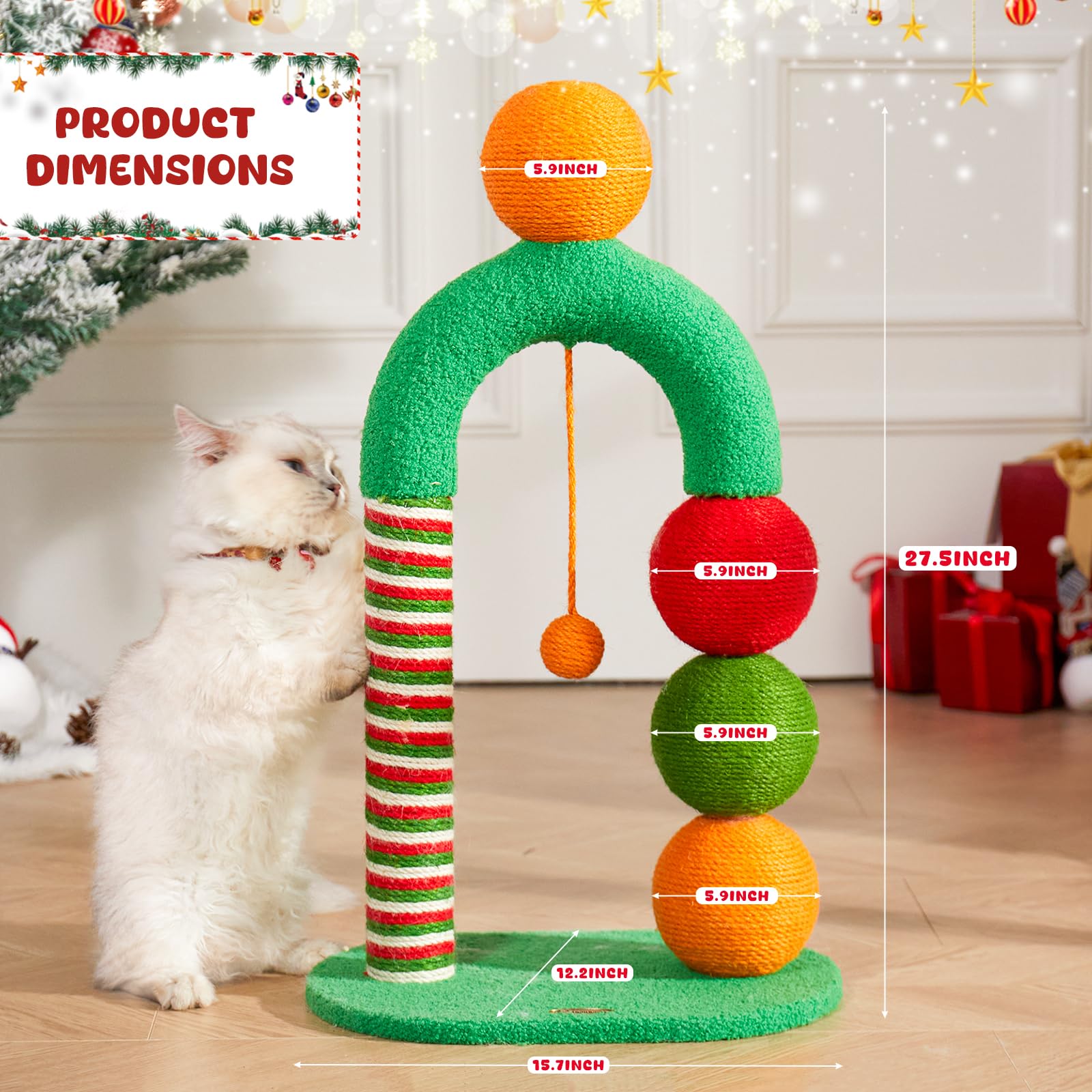 Pawpalace Durable Cat Scratching Post, Natural Sisal Cat Scratcher For Indoor Cats And Kittens, Cat Post With Dangling Ball, Eas