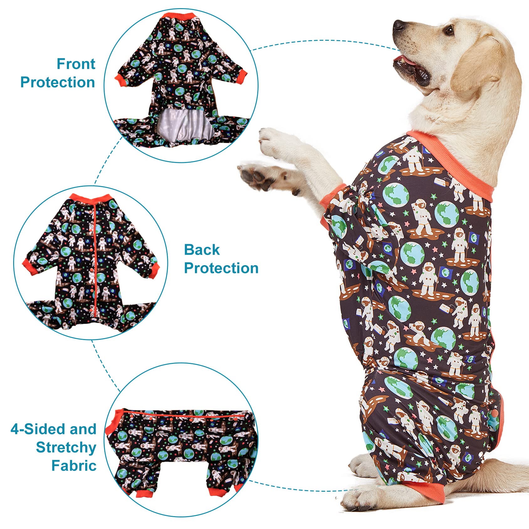 Lovinpet Large Dog Outfit/Dog Rash Guard/Dog Sun Shield Shirt/Space Astronauts Black Print/Lightweight Pullover, Large Puppy Pj'