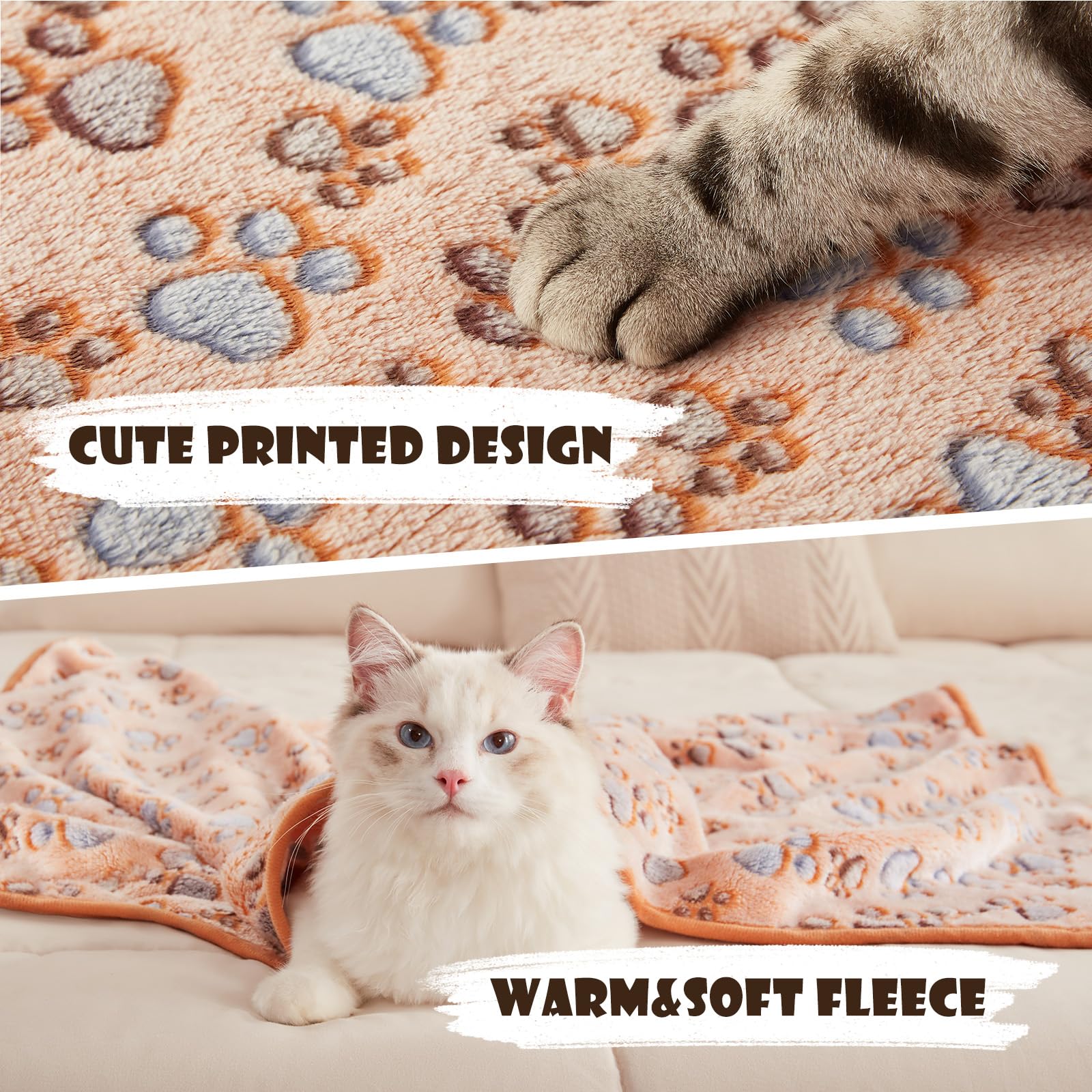 1 Pack 3 Blankets Super Soft Fluffy Premium Fleece Pet Blanket Flannel Throw For Dog Puppy Cat Paw Brown/Pink/White Small(23X16