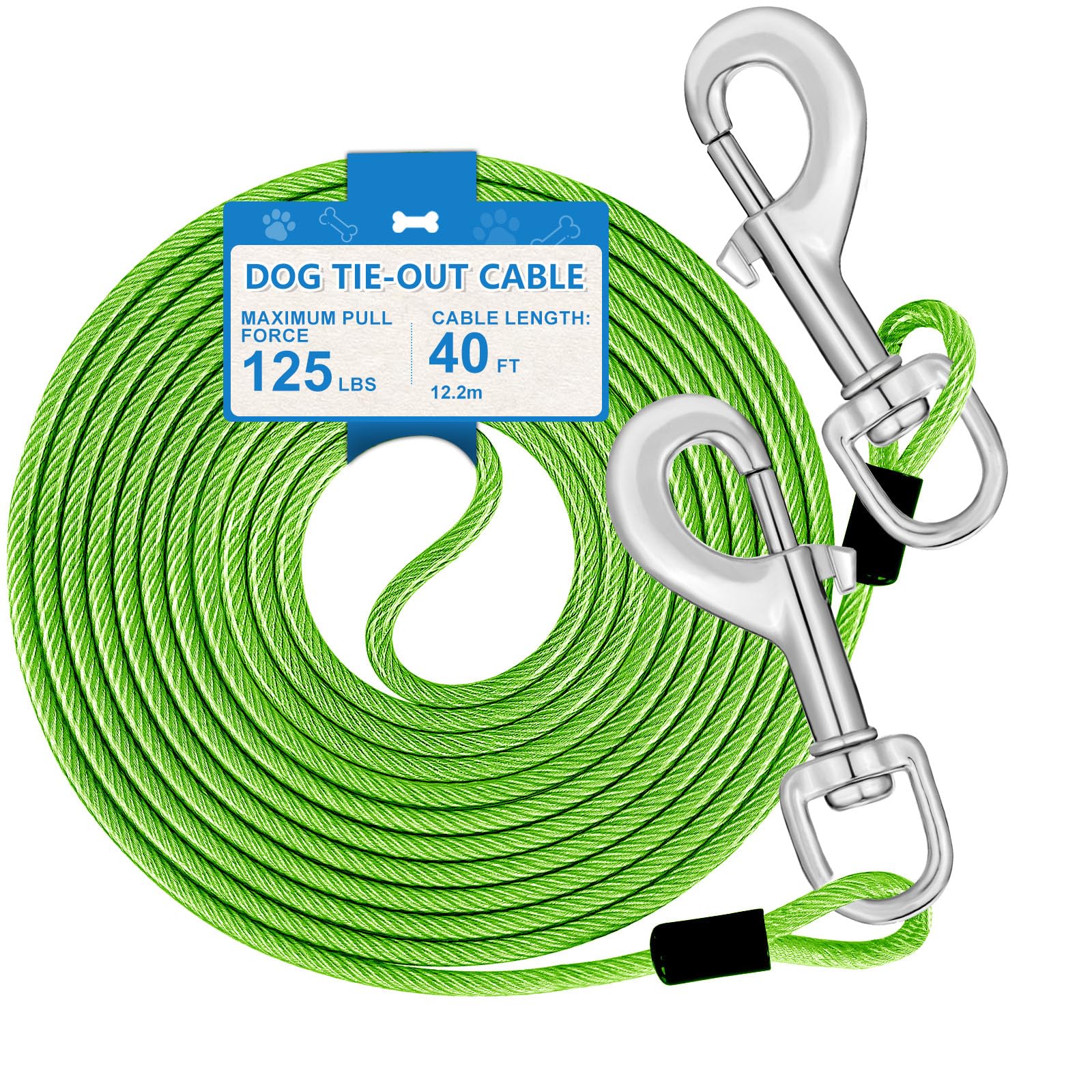 40, Dog Tie Out Cable, Dog Leash Heavy Duty Tie Out Cable For Large Dogs Up To 125Lbs Pull Force, Dogs Runner For Yard Outdoor A