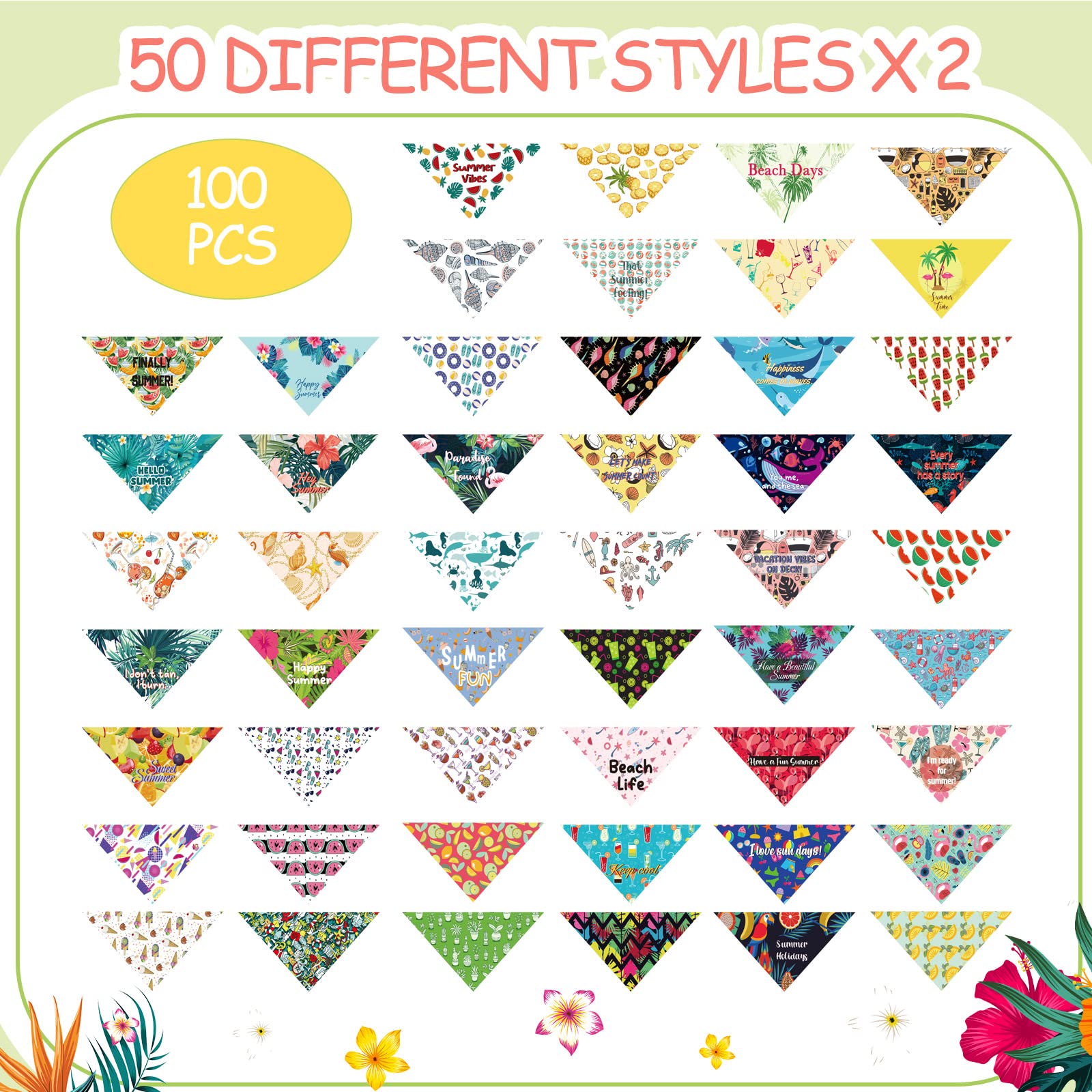Kacctyen 100 Pcs Pet Summer Bandanas Bulk Hawaiian Dog Scarf Puppy Bibs Seasonal Dog Accessaries Adjustable Cat Outfit Cute Wash