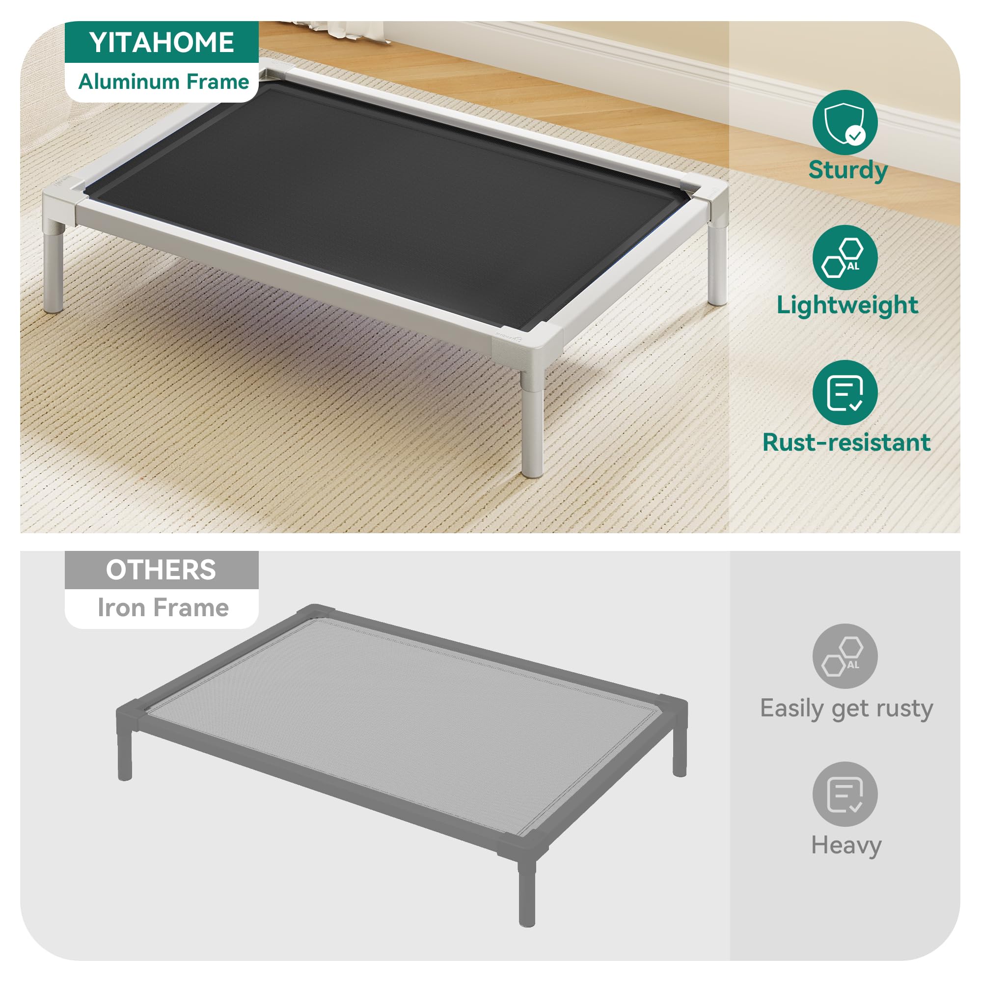 Yitahome 42 Inch Cooling Elevated Dog Bed, Sturdy Dog Bed With Aluminum Frame, Breathable Textilene Mesh, Enclosed Edges, Non-Sl
