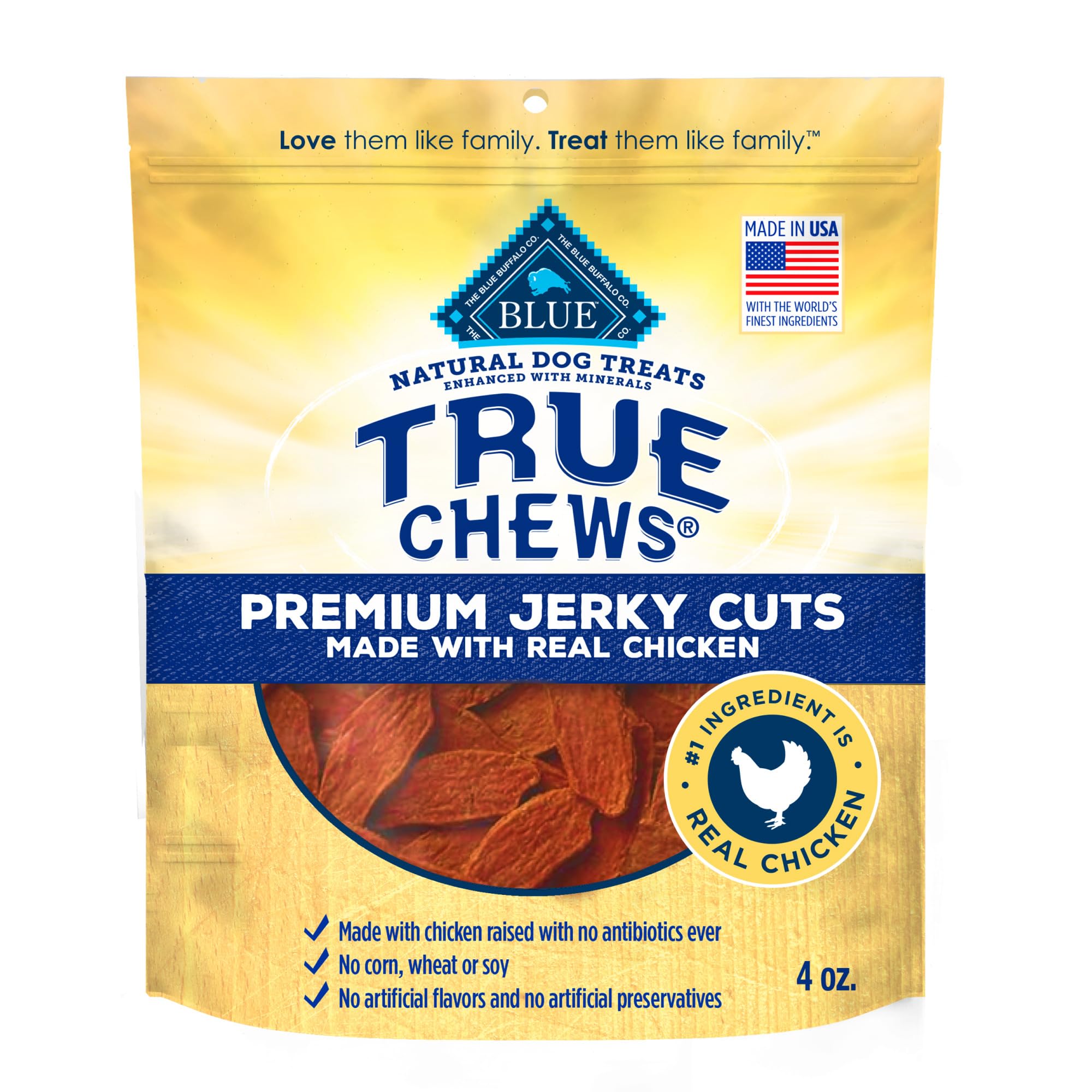 Blue Buffalo True Chews Premium Jerky Cuts Dog Treats, Made in the USA with Natural Ingredients and No Antibiotics Ever, Chicken
