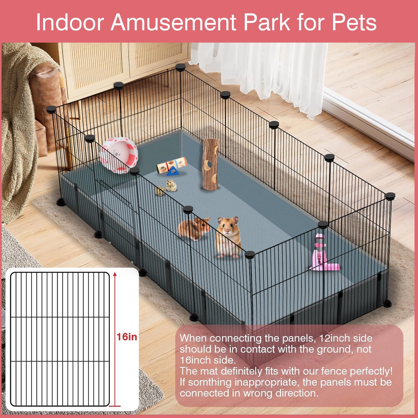 Viscoo 12 Panels Small Animal Playpen,Pet Playpen With Waterproof Mat,C&C Cage For Guinea Pigs,Puppy Play Pen,Bunny Playpen,Indo