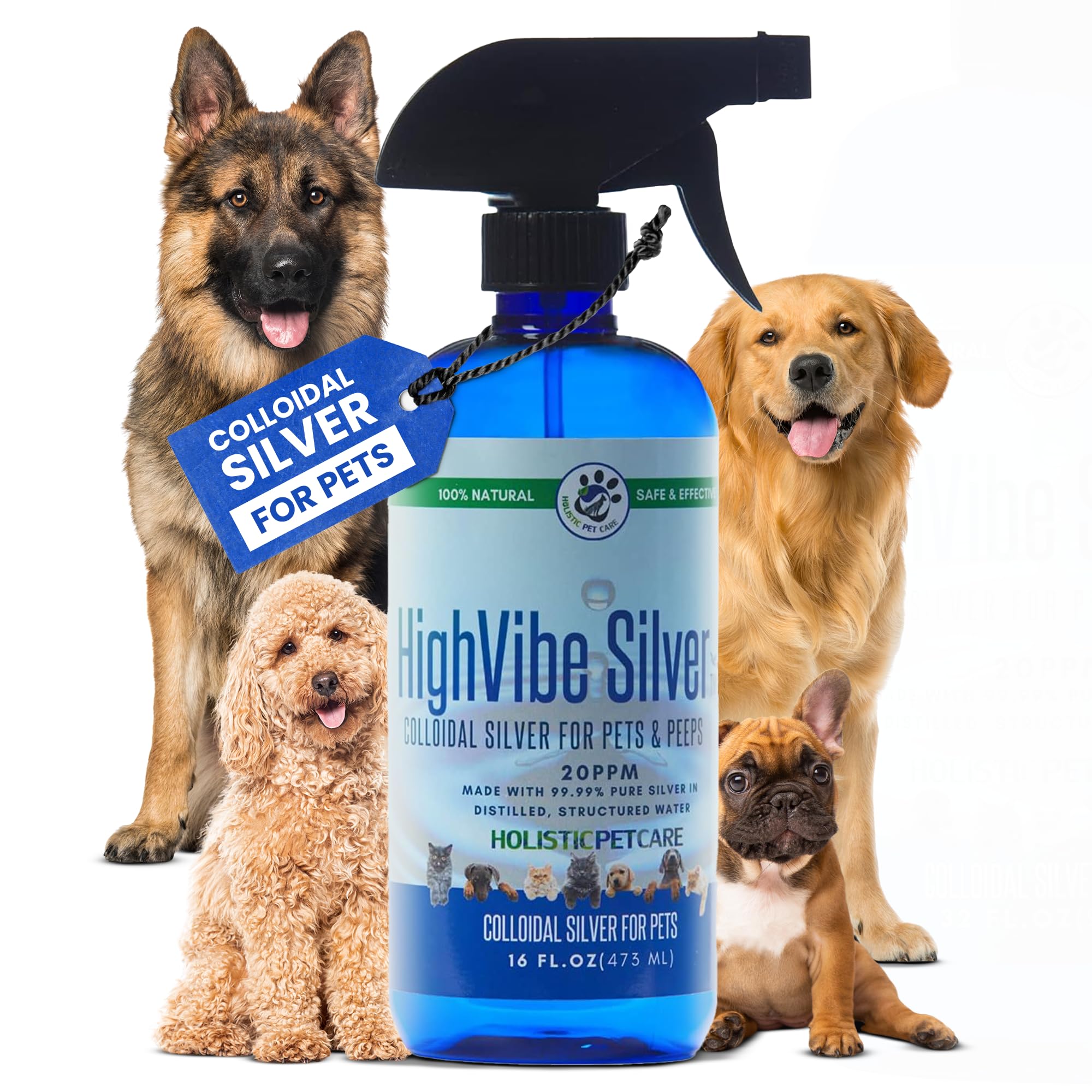 Holistic Pet Care Colloidal Silver for Dogs, Cats, Horses & Birds - 20 PPM Wound Care, Hot Spot Treatment, Skin Relief & Immune 