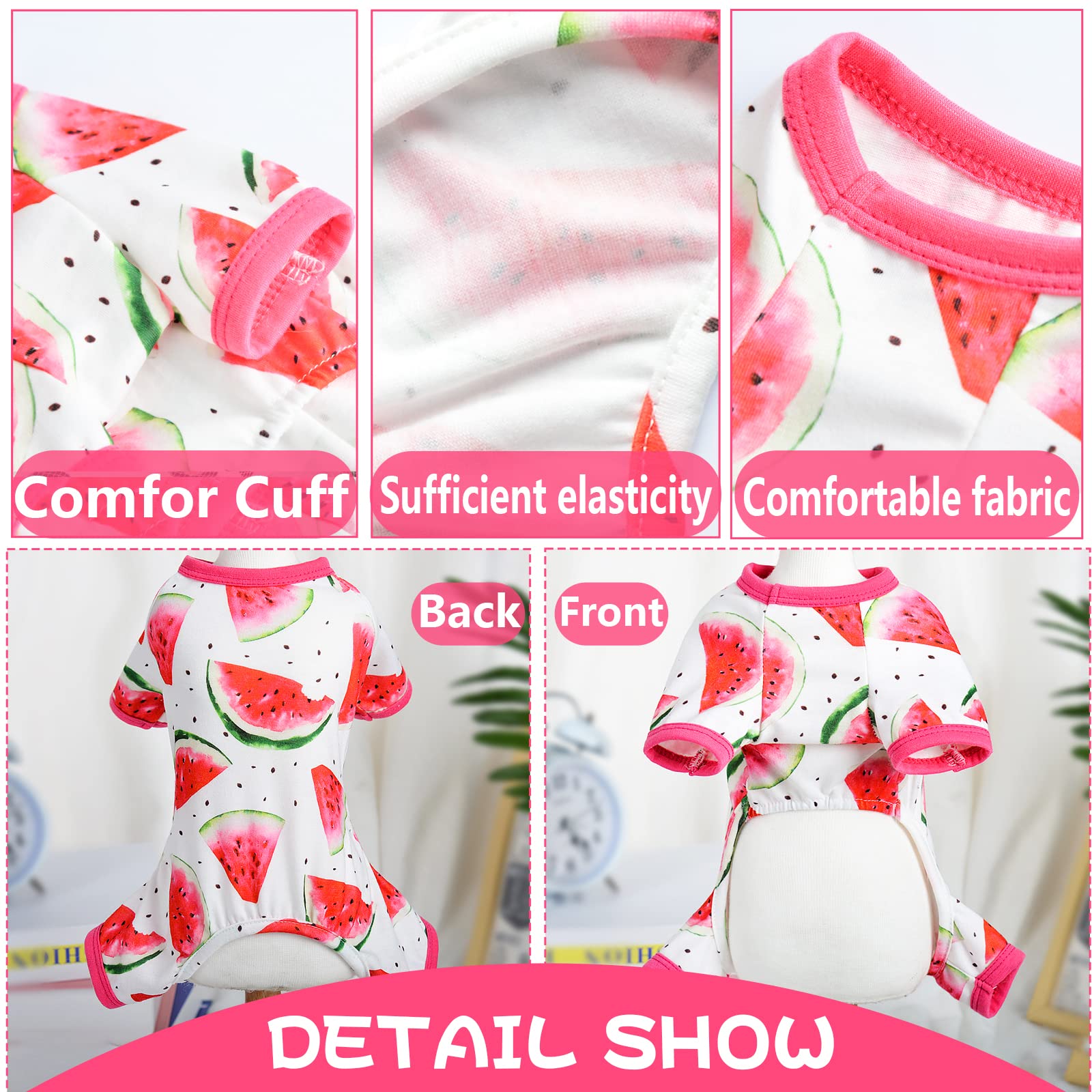 Dog Pajamas For Small Dogs, Chihuahua Pajamas, Puppy Clothes, Extra Small Puppy Pjs, Soft Pet Pis,Dog Shirts Chihuahua Yorkie Teacup Cat Clothing (Watermelon, Small)