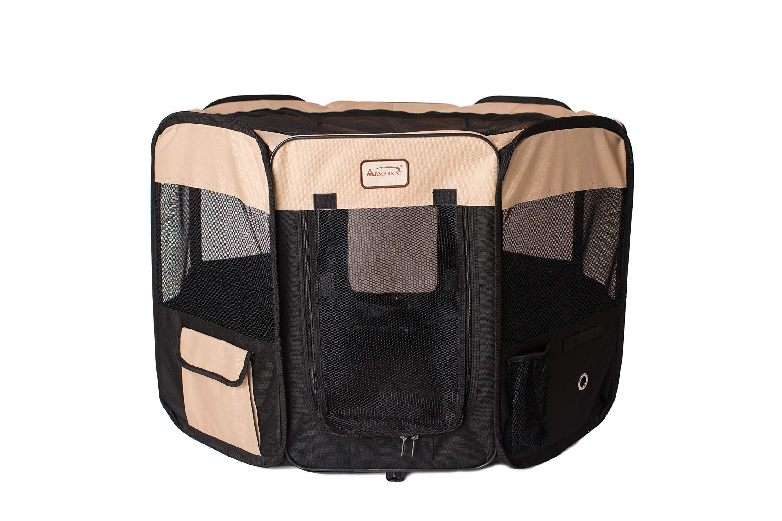Armarkat Model PP003BGE-M Portable Pet Playpen in Black and Beige Combo, Medium