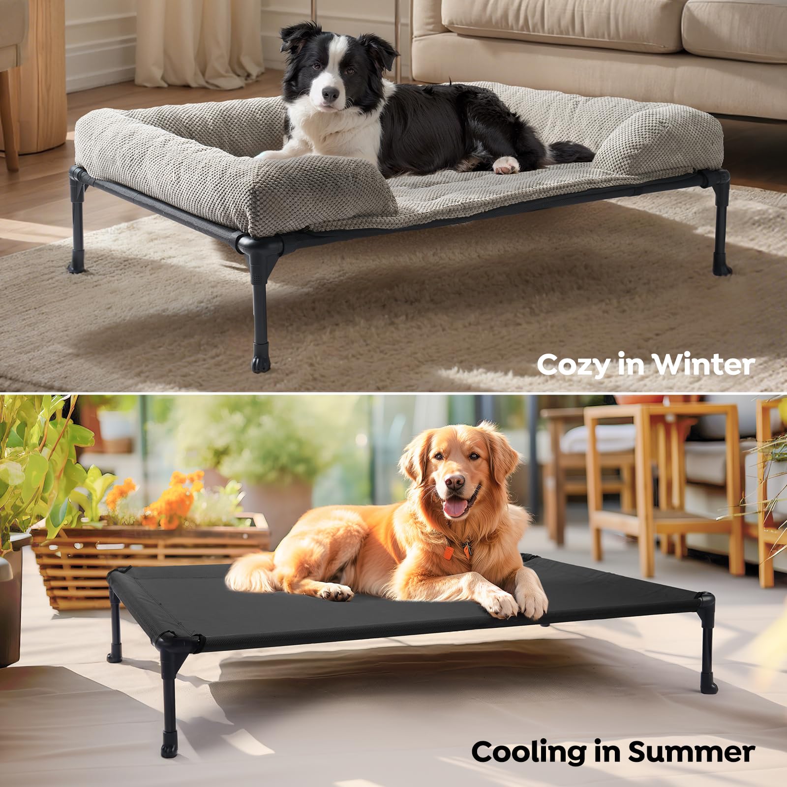 Veehoo Cooling Elevated Dog Bed Add Removable Corduroy Bolster Cushion Mat, 53'' X 33'' Washable Dog Couch Bed, Raised Pet Cot W
