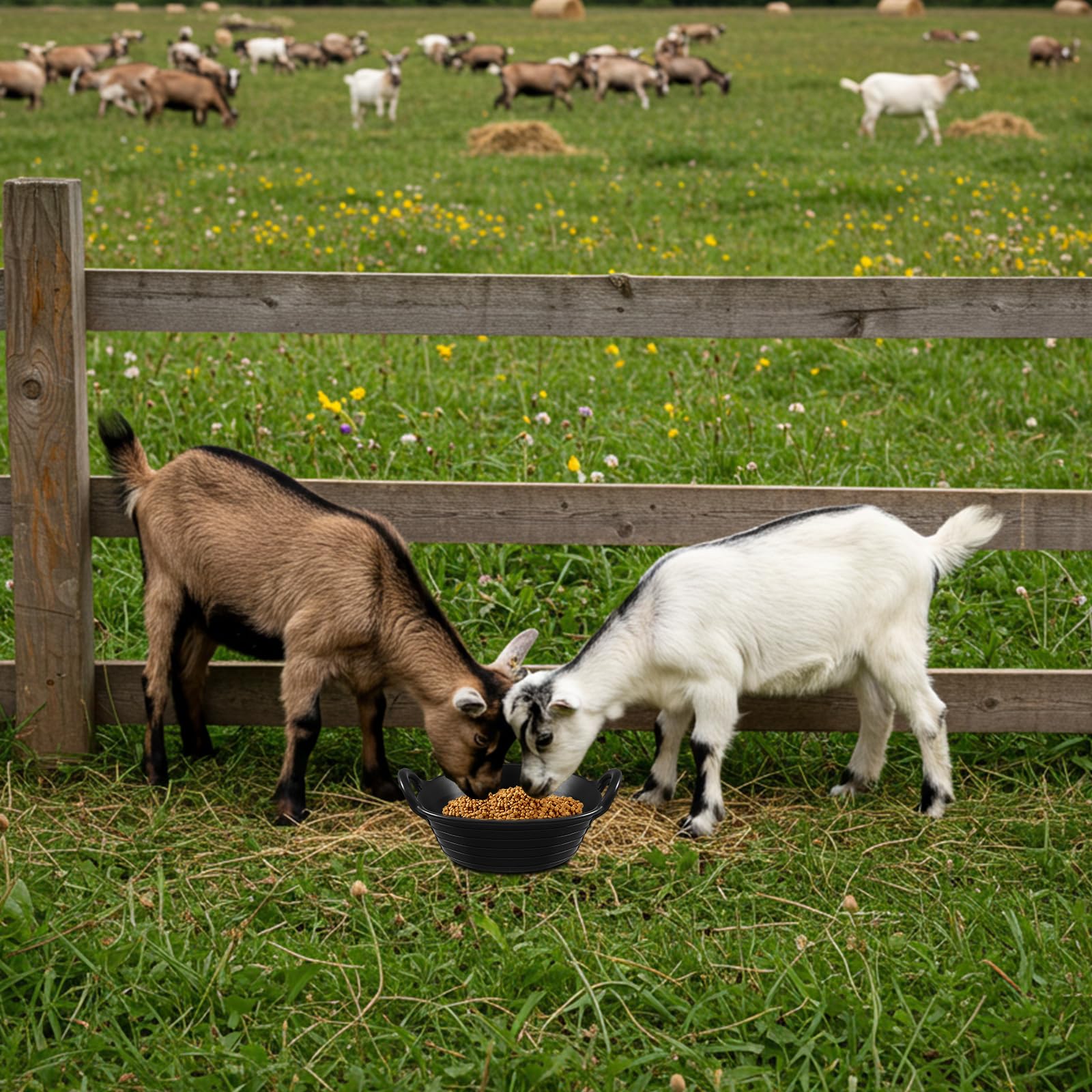 Maxdot 3 Pieces Rubber Feed Pan with Handle 3 Gallon Durable Versatile Horse Feeder Bucket for Livestock Animal Pets Feeding Wat