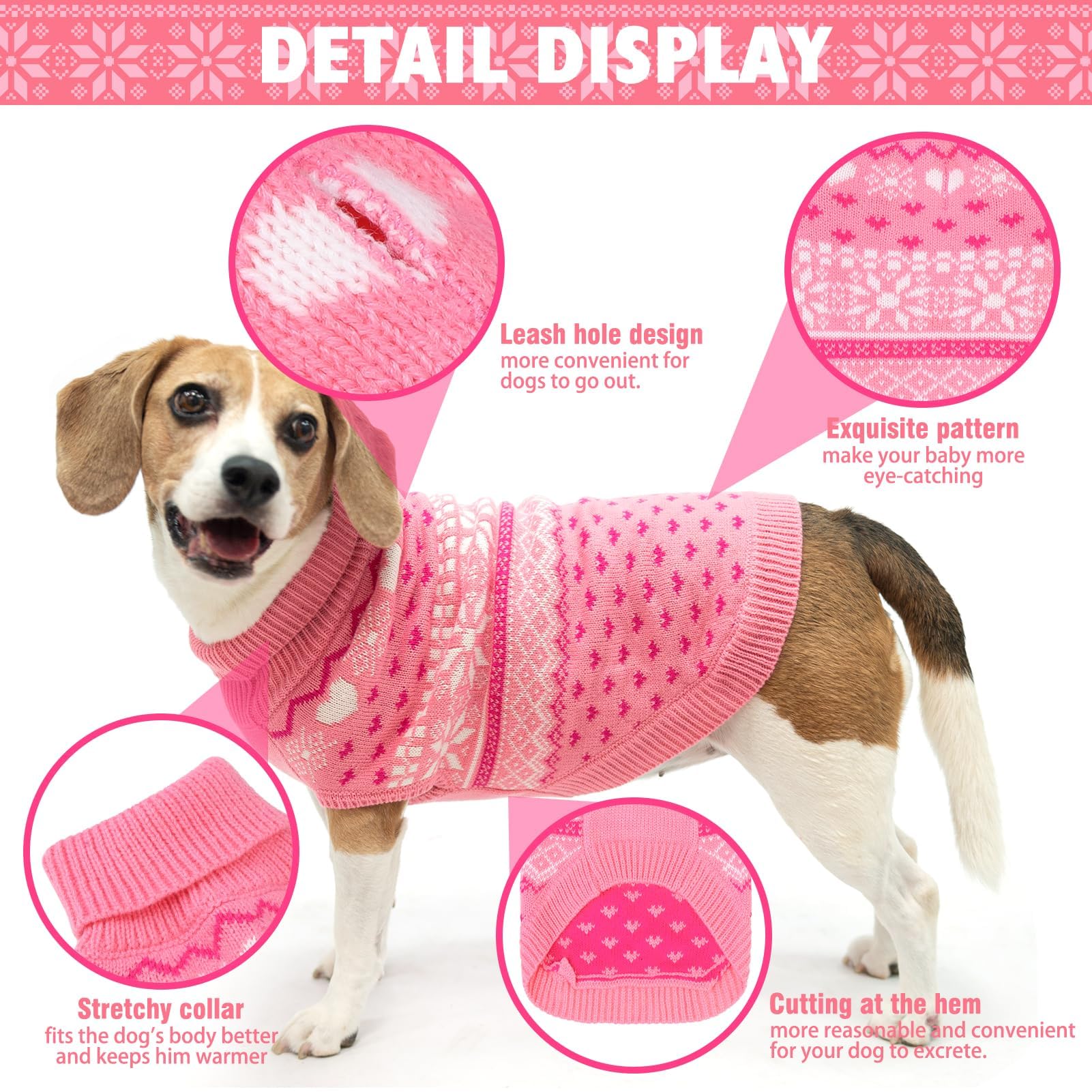 Scenereal Dog Sweaters For Small Medium Large Dogs, Turtleneck Pullover For Christmas Winter Holiday, Snowflake Coat Dog Clothes
