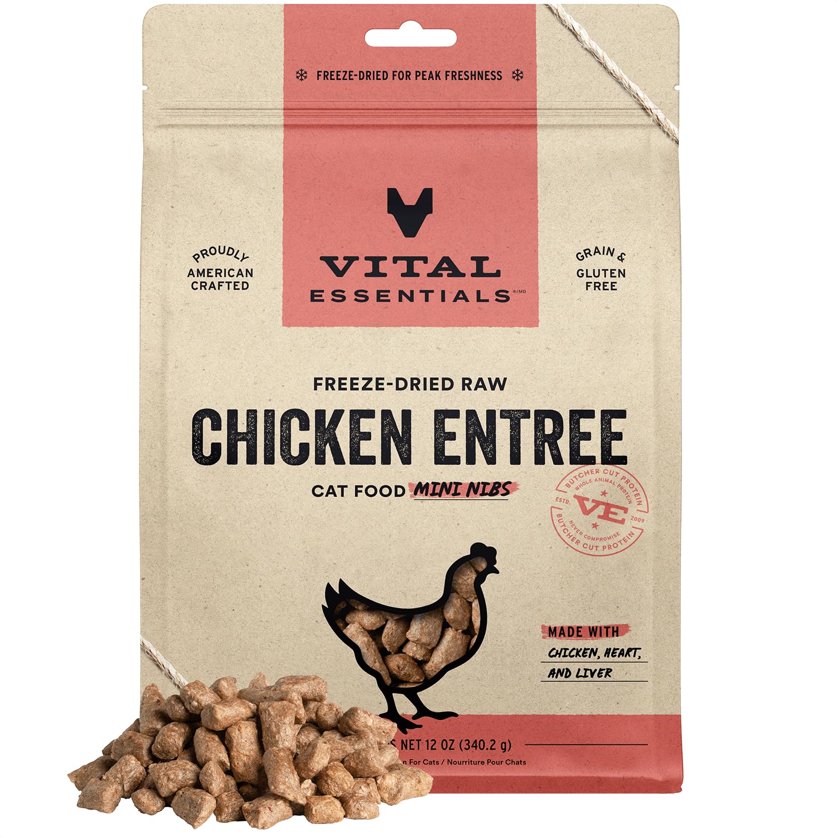 Vital Essentials Freeze-Dried Raw Chicken Meal or Mixer Cat Food Crunchy Nibs, 12 oz