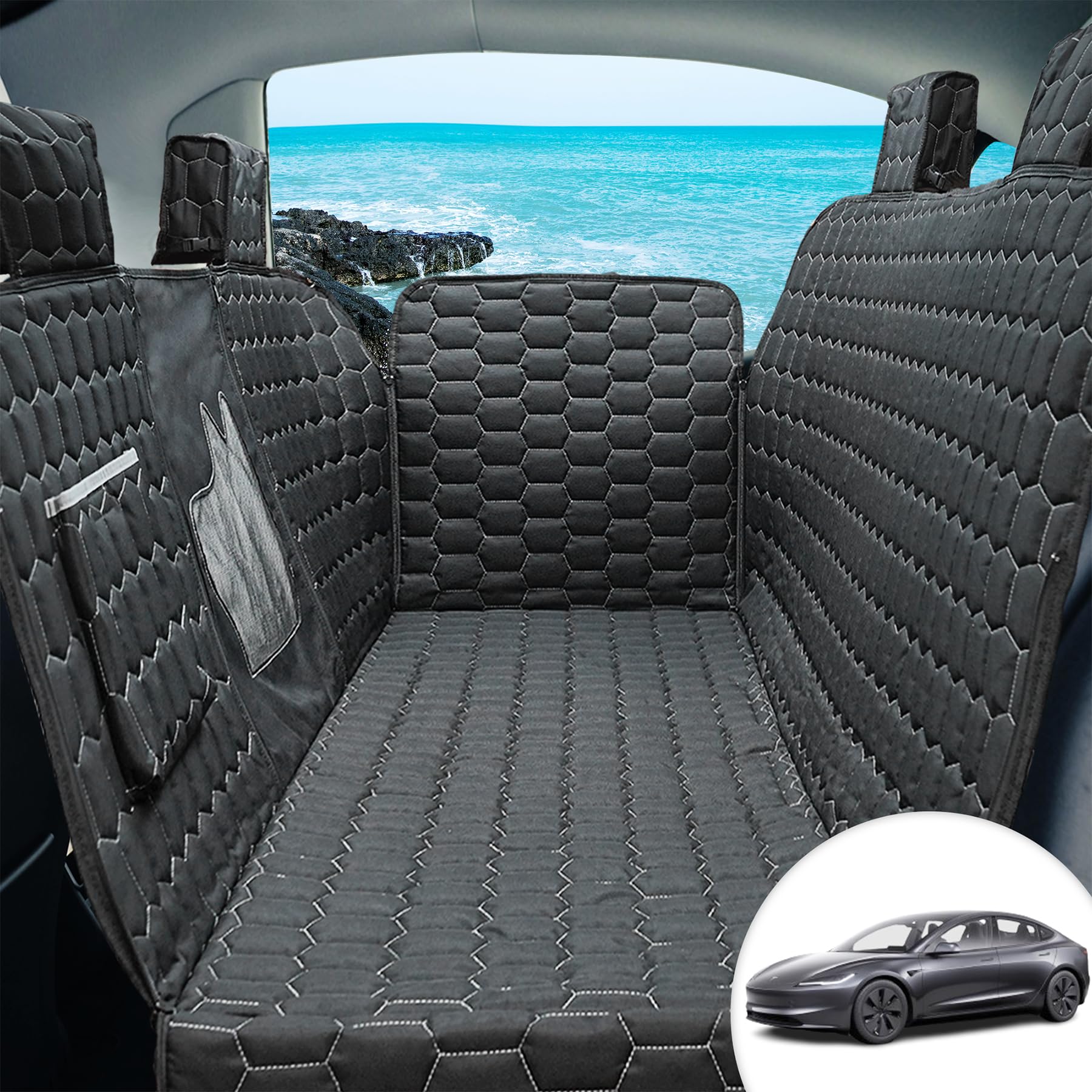 Meginc Dog Seat Covers For Back Seat, Car Seat For Tesla Model 3, 100% Waterproof Pet Seat Cover Protects From Scratches, Scuffs