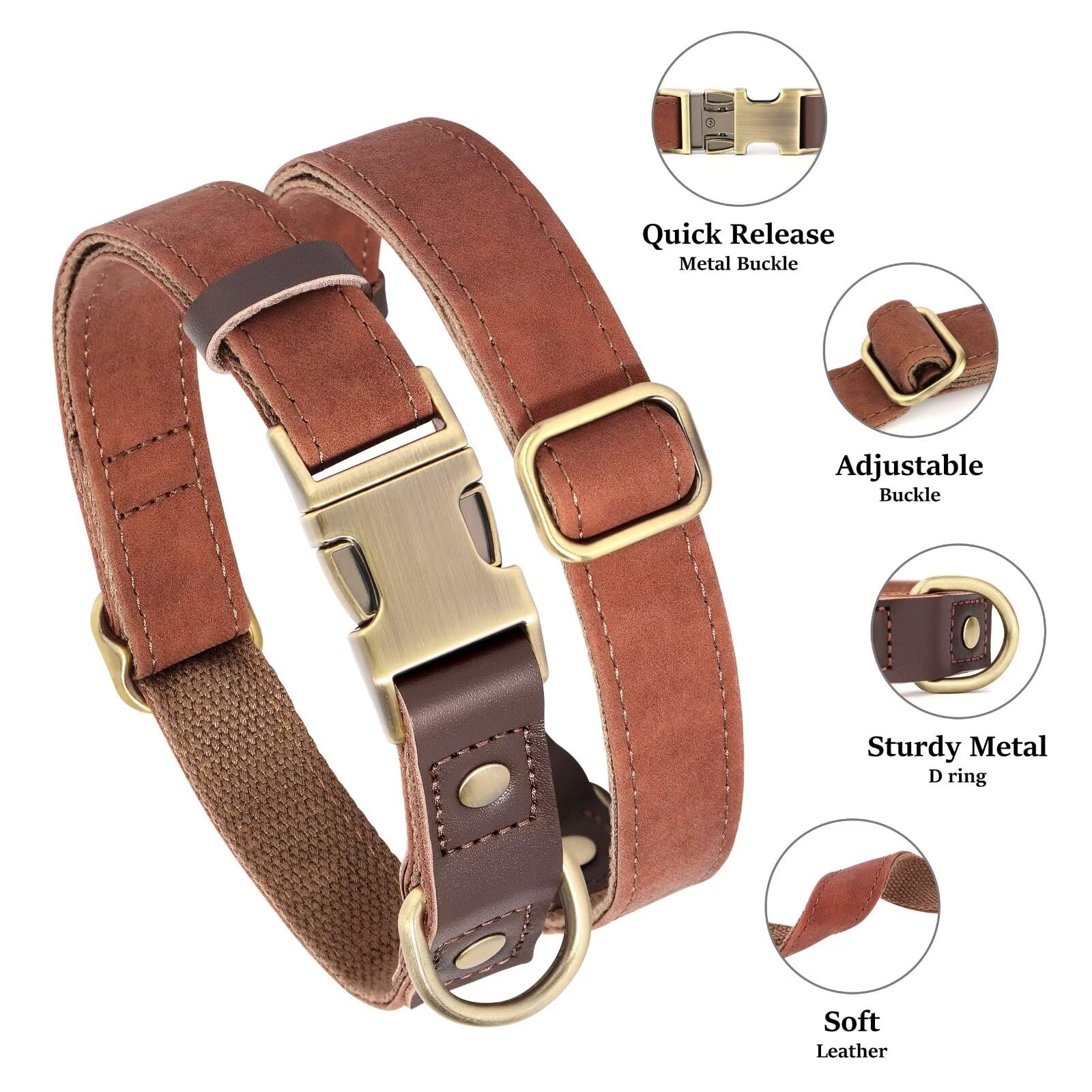 Didog Soft Padded Leather Dog Collars For Medium Dogs, Classic Heavy Duty Dog Collar Adjustable With Quick Release Metal Buckle,