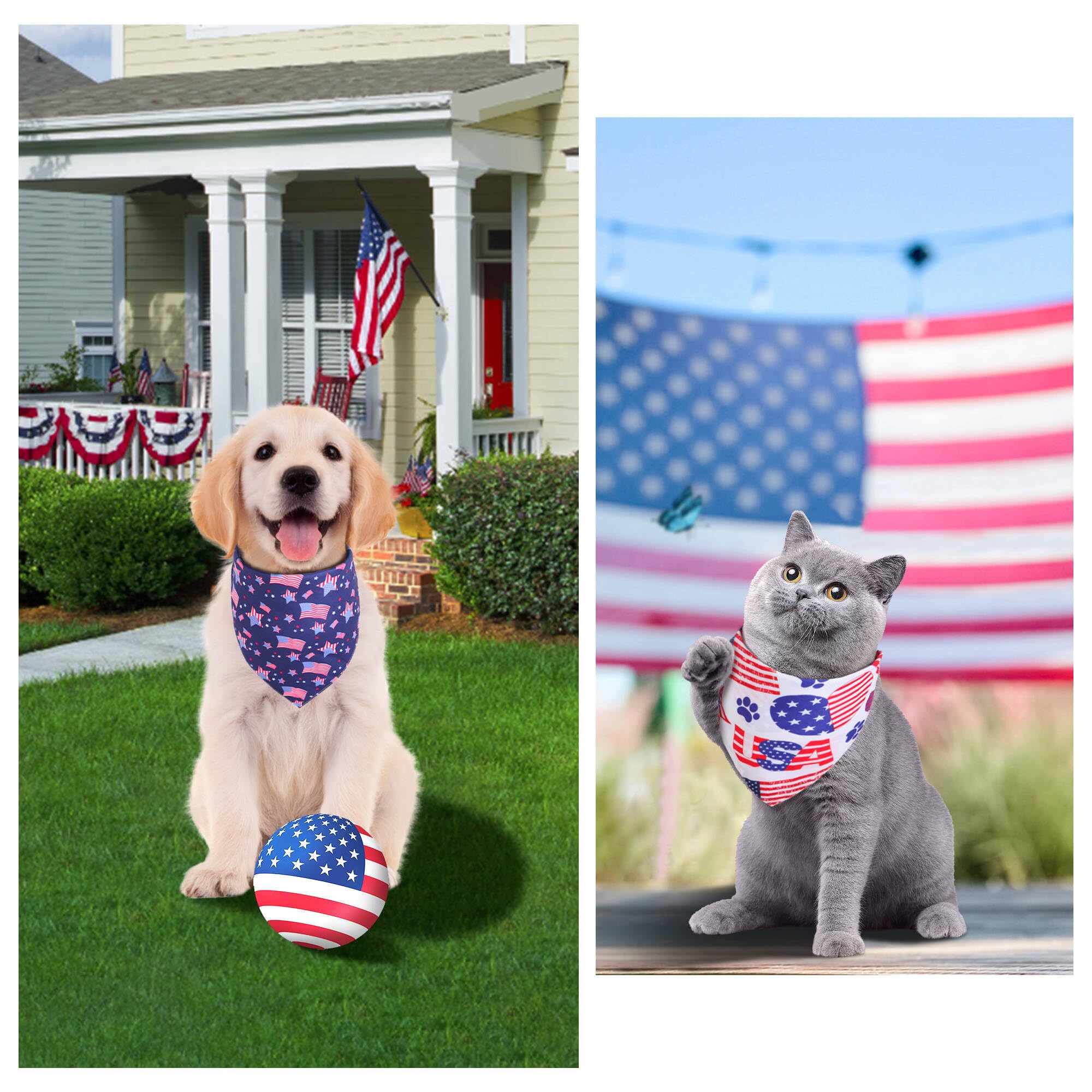 Gofshy 4Th Of July Dog Bandanas Small 2Pcs, American Flag Patriotic Scarf, Independence Holiday Bandana,Premium Durable Triangle