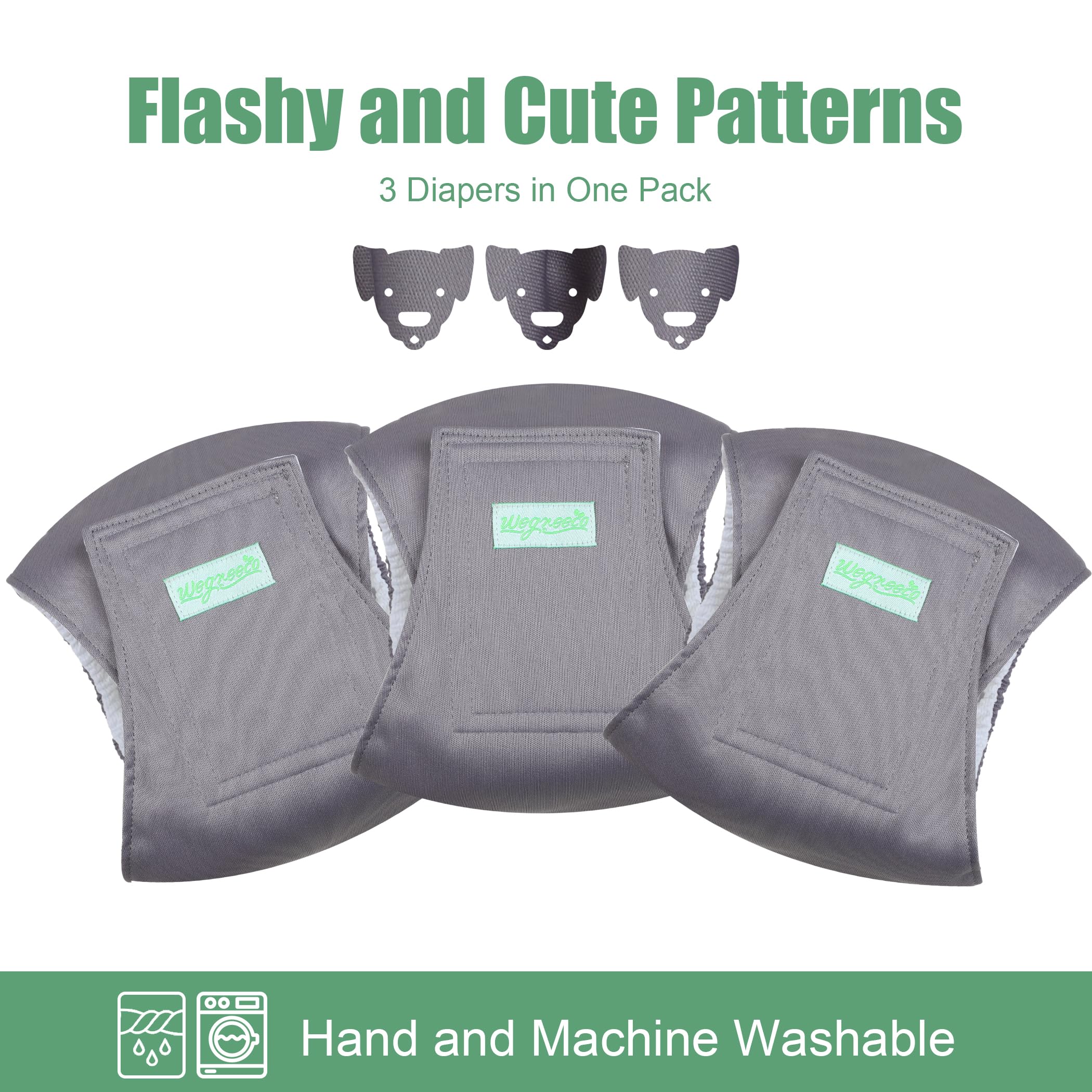 Wegreeco Washable Male Dog Diapers (Pack of 3) - Washable Male Dog Belly Wrap (Light Gray, X-Large)