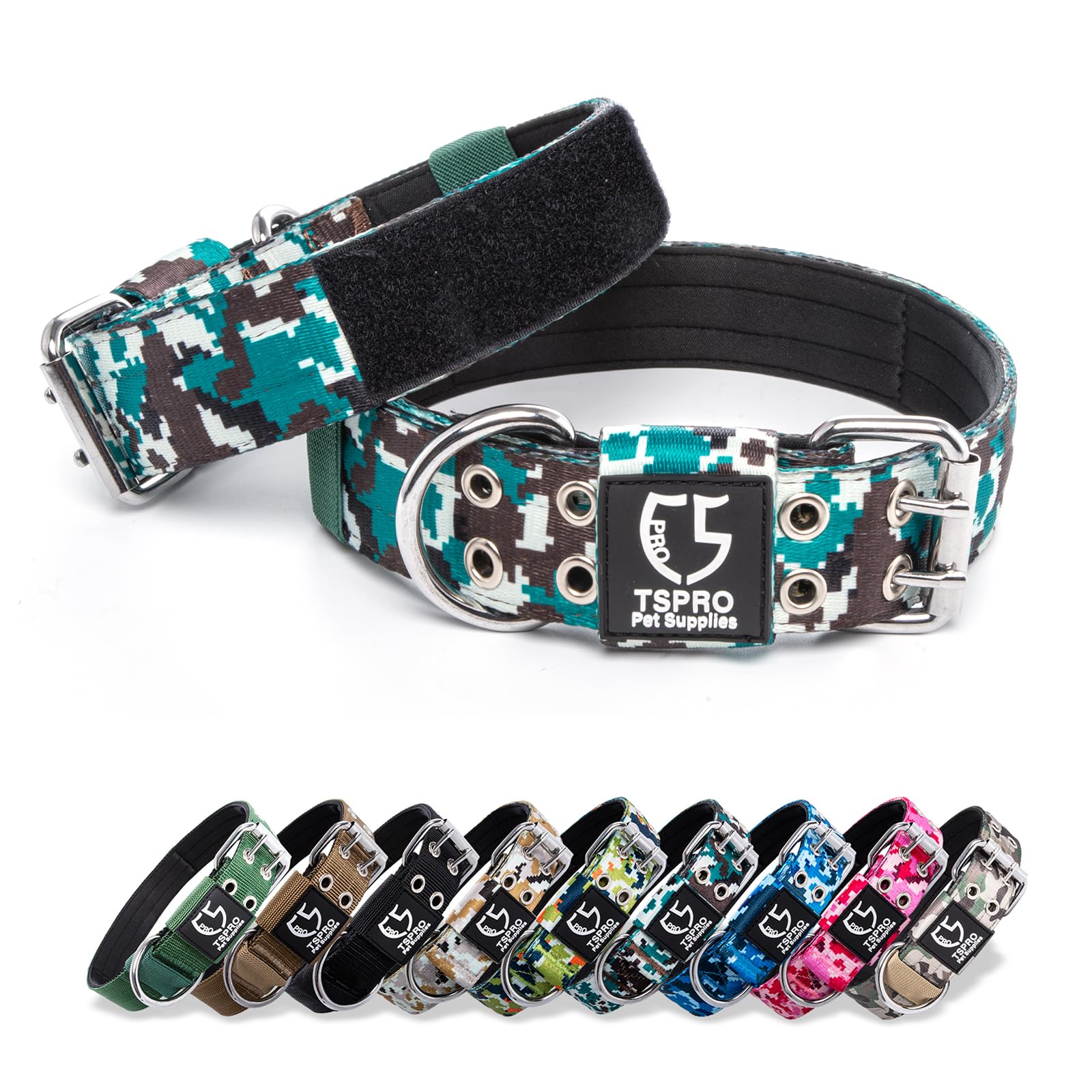 Tspro Tactical Dog Collar With Metal Buckle & Patch, 1.5 Inch Wide, Adjustable, Durable Thick Collar For Medium To Large Dogs (C