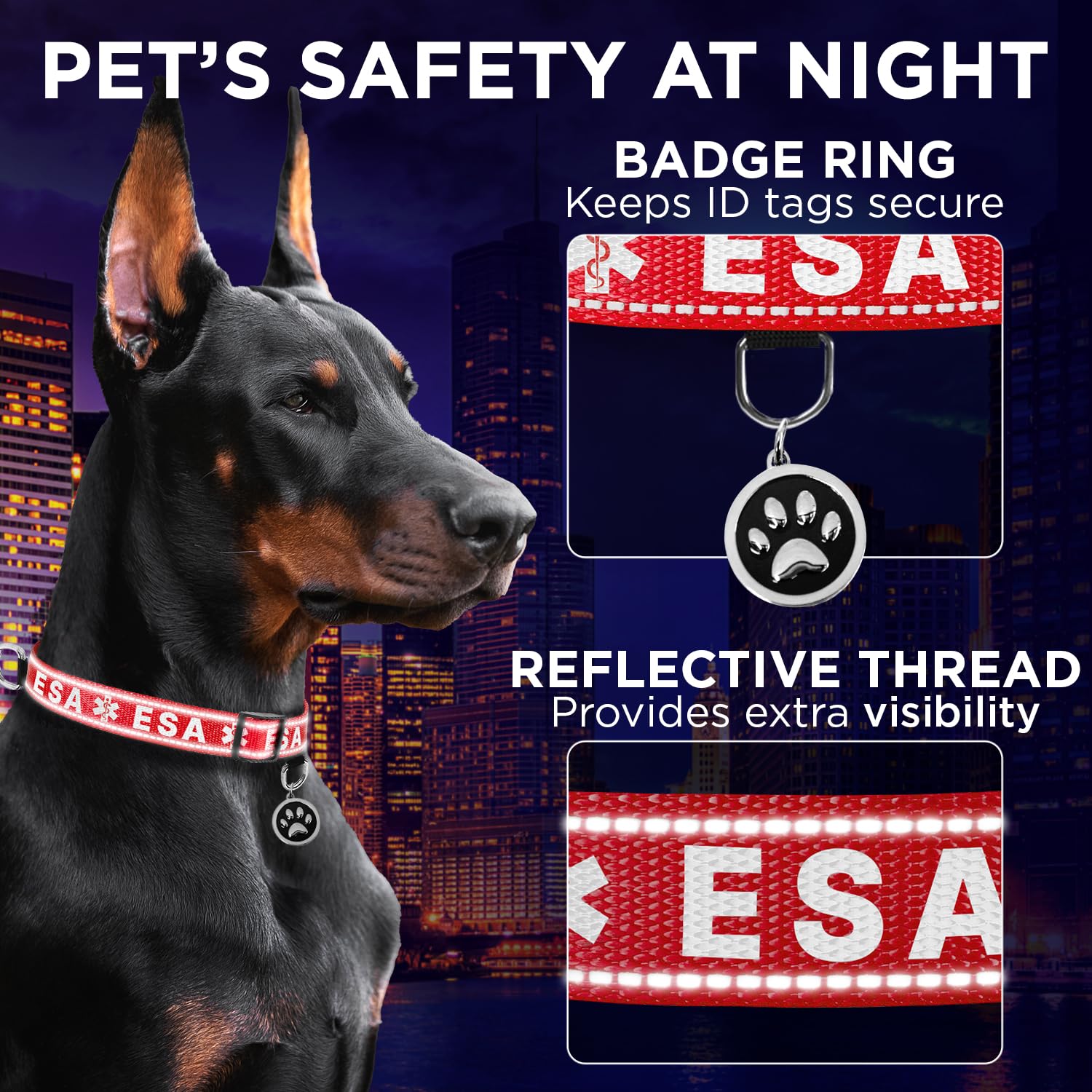Teceum Reflective Pet Collar - Red - Esa - Xl - Basic Nylon Dog Collar - Quick Release Buckle - Fits Small, Medium And Large Dog