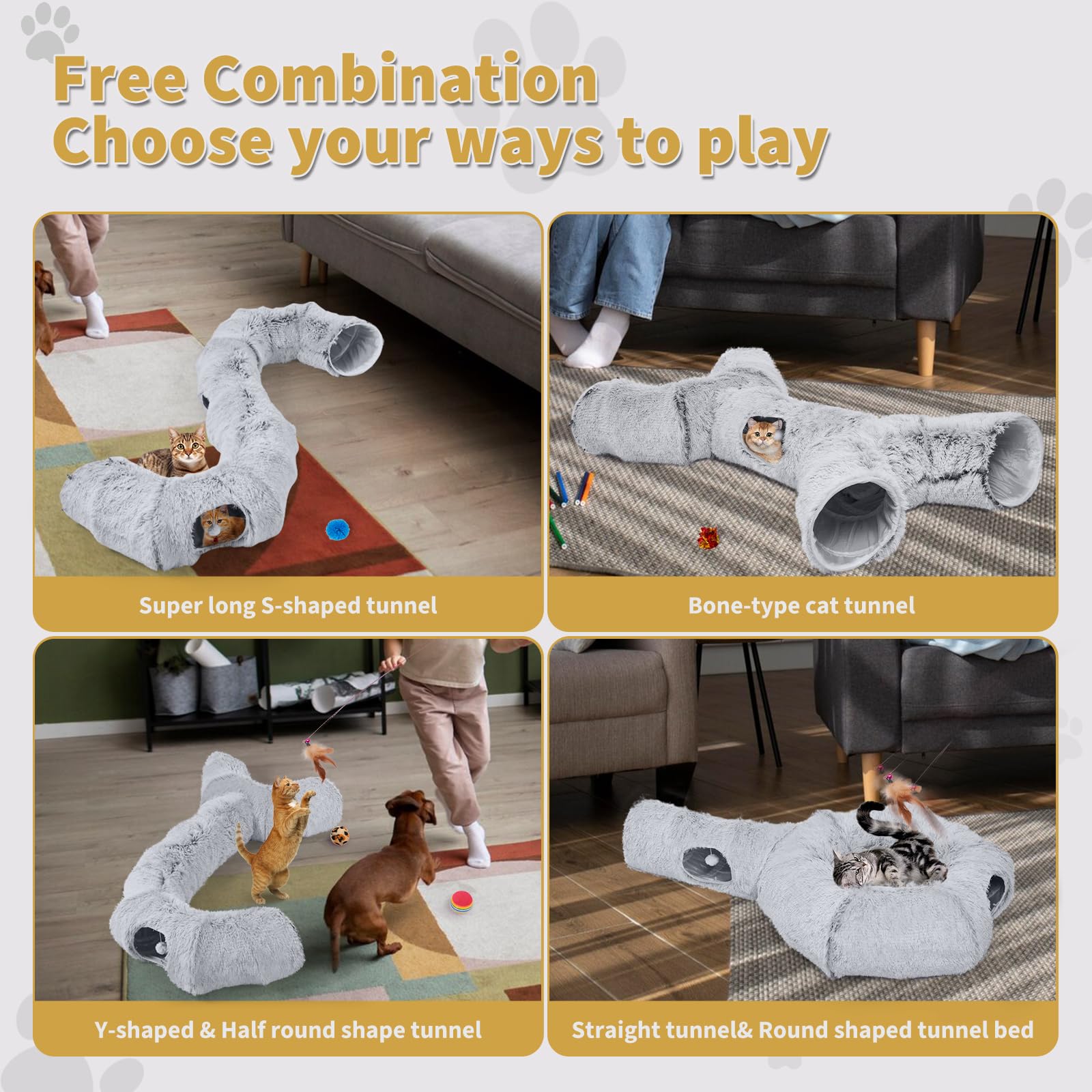 Odoland 5 Shapes Cat Tunnels With Fluffy Bed - Indoor Cats Cave Tunnels With 20 Pet Toys, Diy Kittens Donut Tunnel And Variety K