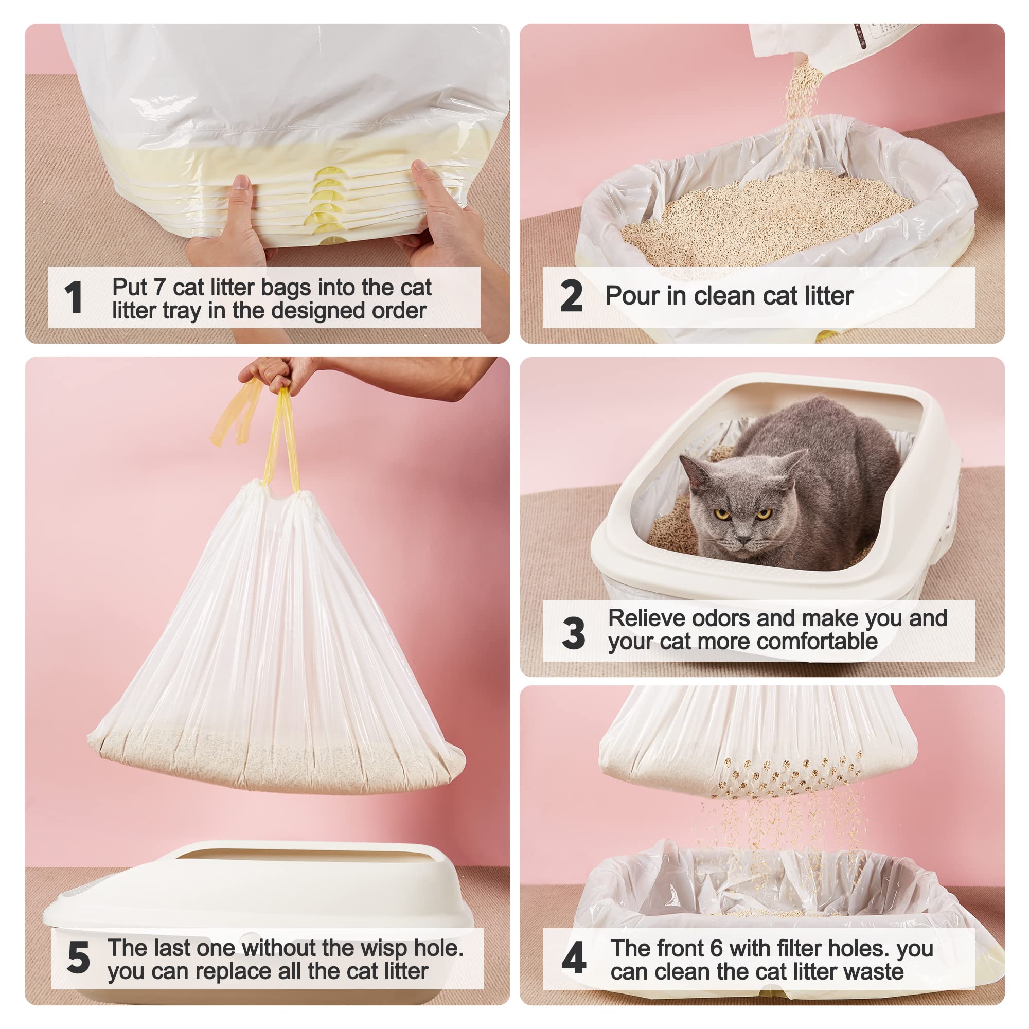 Cat Litter Bags Sifting 14 Pcs,Super Jumbo Litter Box Liner Quick Clean For All Cat Litter Boxes, Extra Thick Cat Poop Bags For Durability, Elastic Drawstring Litter Box Liners-Addpets