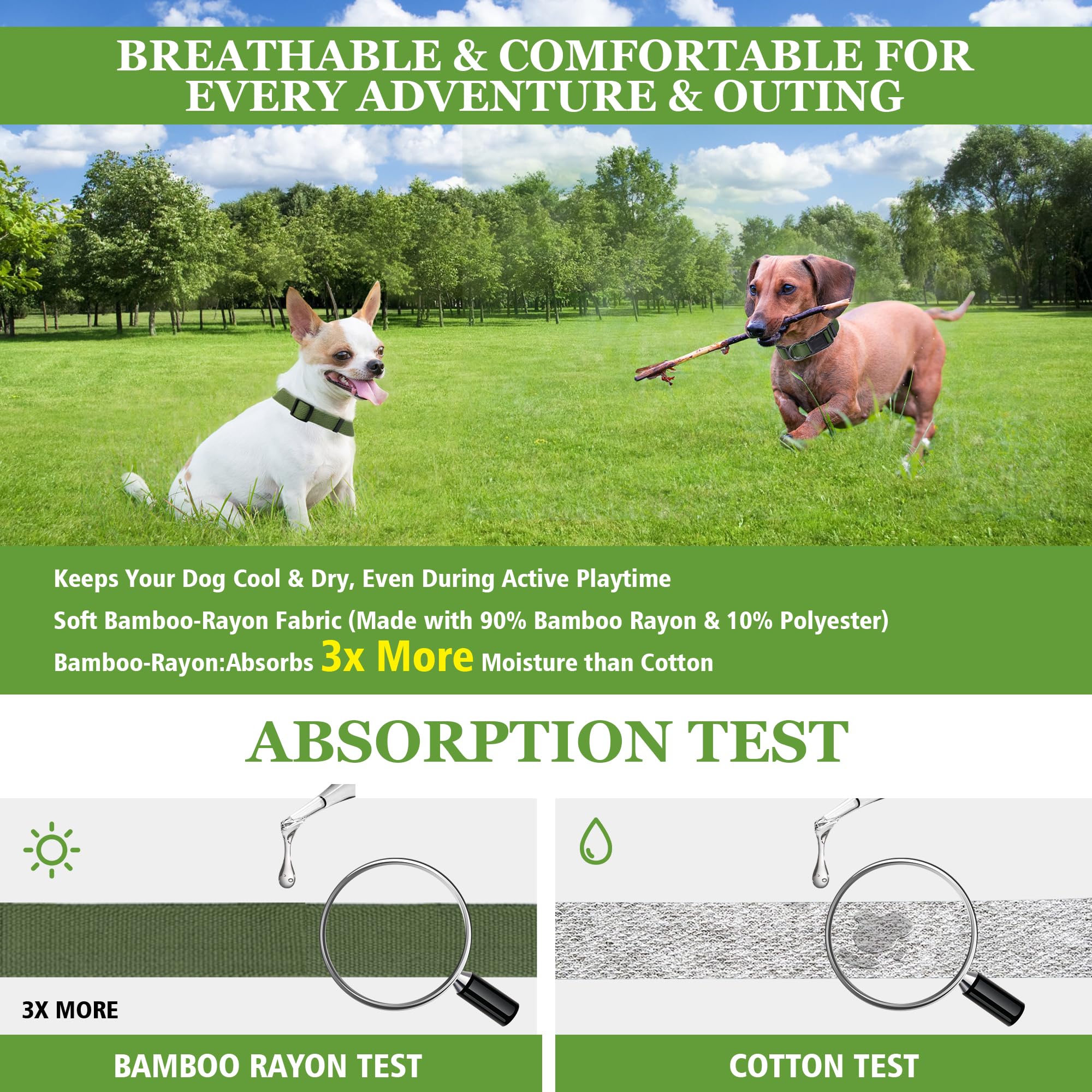 Pawhuggies Dog Collar, Olive Green, Adjustable, Quick Release Buckle, 90% Rayon Derived From Bamboo, 10% Polyester, Small, Mediu