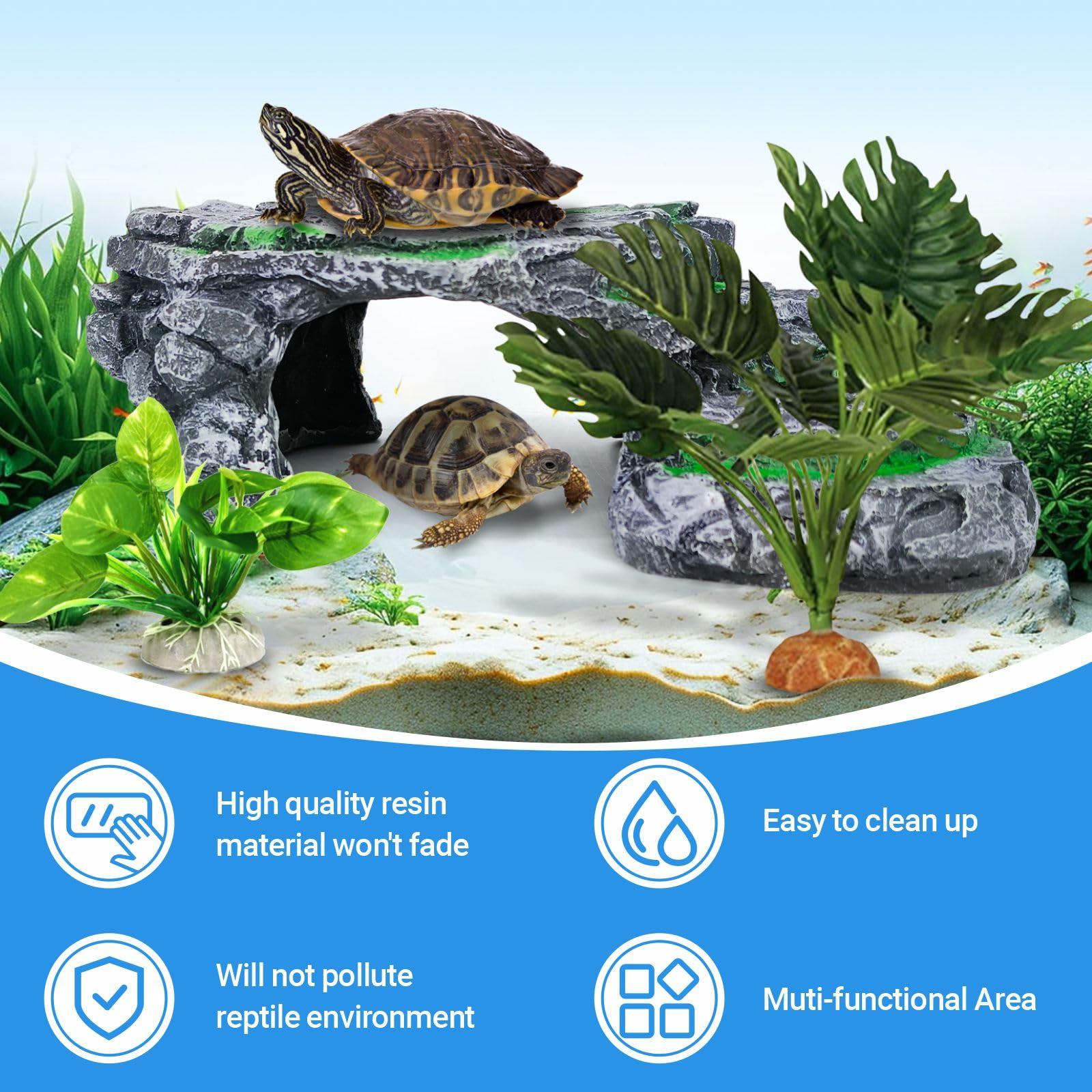 GOZILLA Turtle Basking Platform Kit, Reptile Habitat Hideout, Decorative Resin for Aquarium & Terrarium, Including Artificial Pl