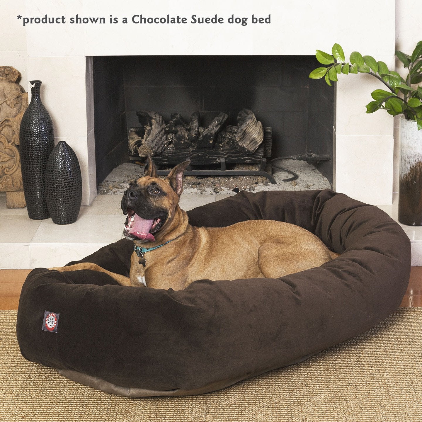 52' Black Suede Bagel Dog Bolster Bed By Majestic Pet Products