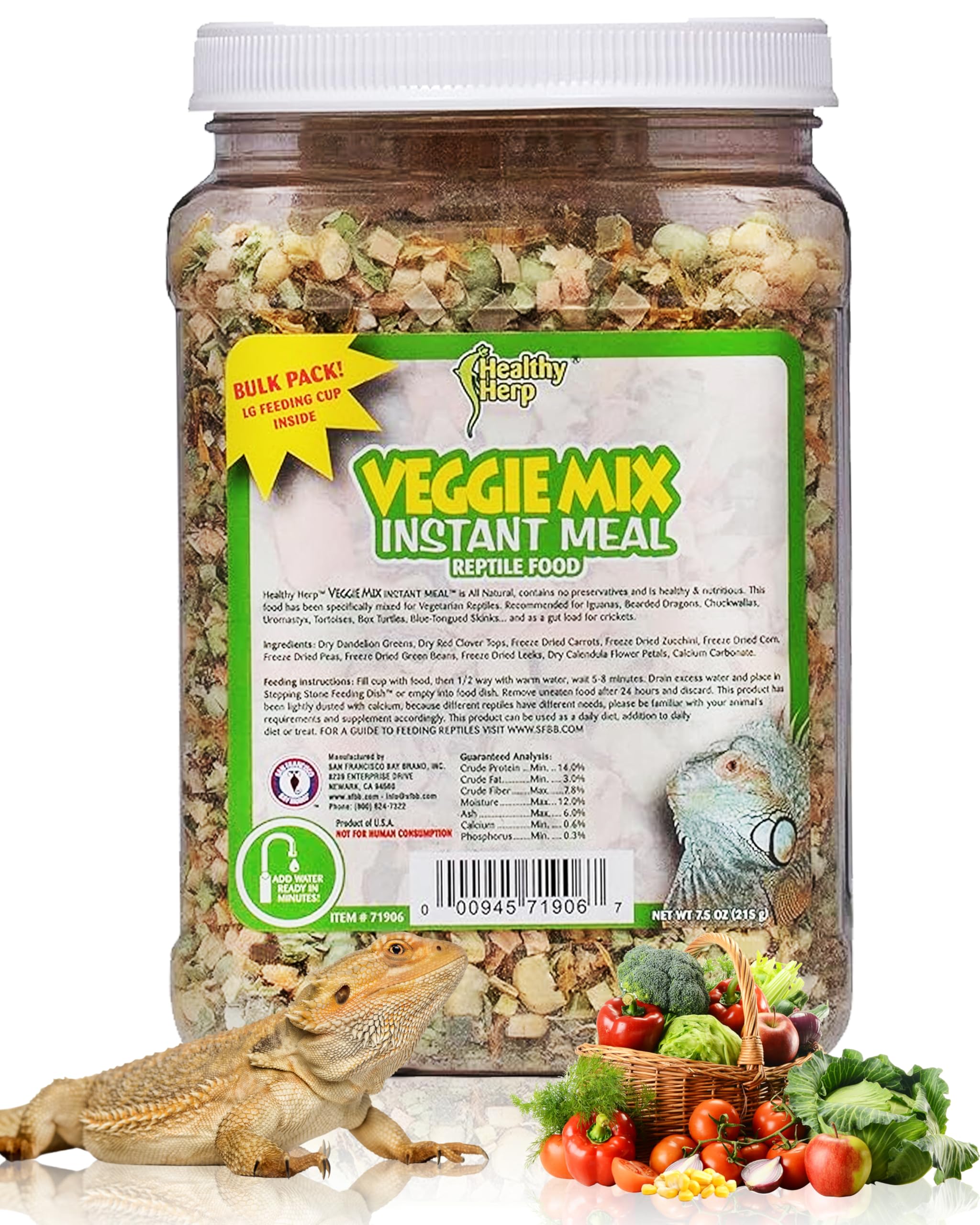 Healthy Herp Veggie Mix Instant Meal for Reptiles - Nutritious Bearded Dragon Accessories, Bearded Dragon Food - Made in USA - Q