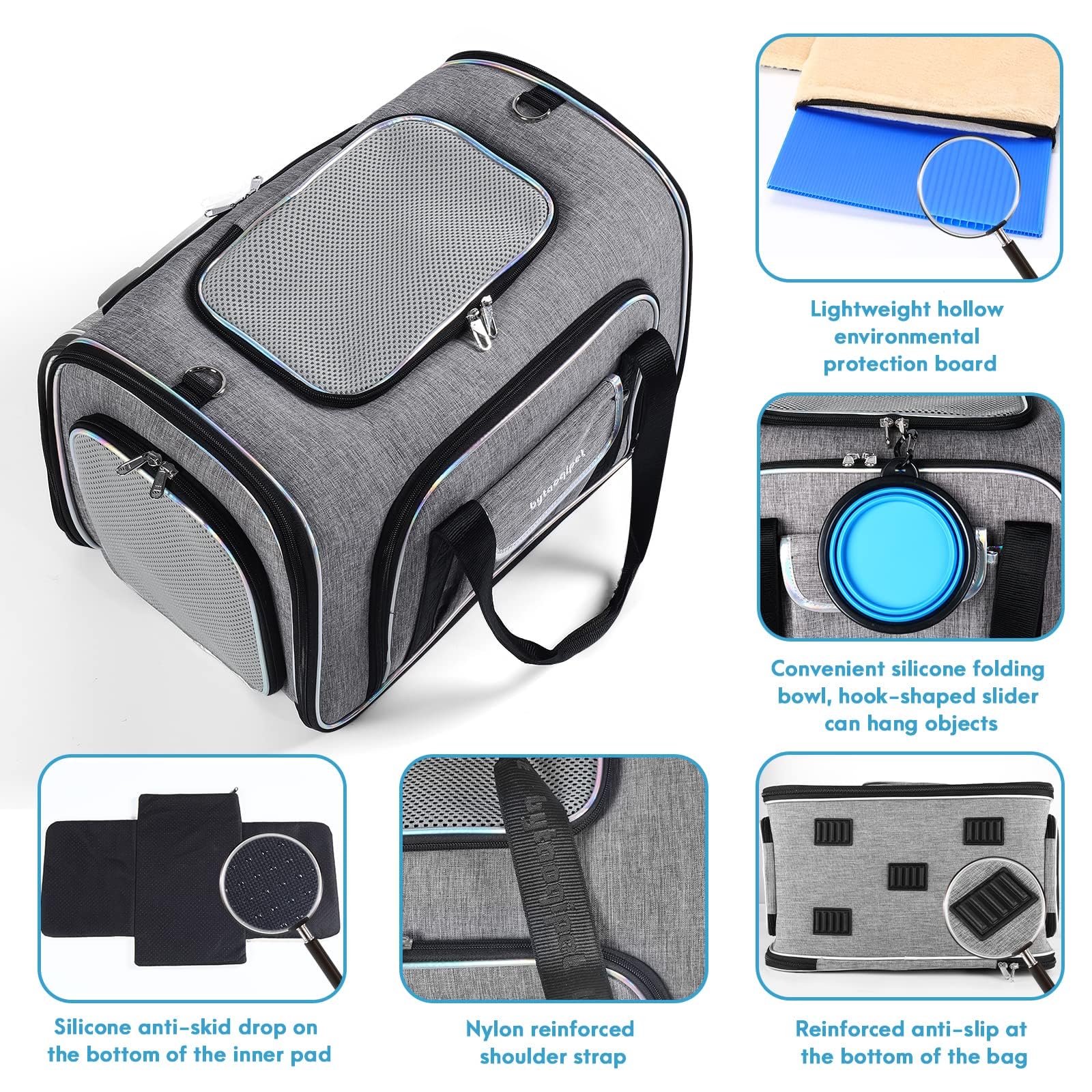 4 Sides Expandable Cat Travel Bag Airline Approved Collapsible Cat Soft-Sided Carriersexpandable Pet Carrier，Folding Soft Sided Transport Tote Bag For Kittens,Dog & Small Animals、Removable Fleece Pad