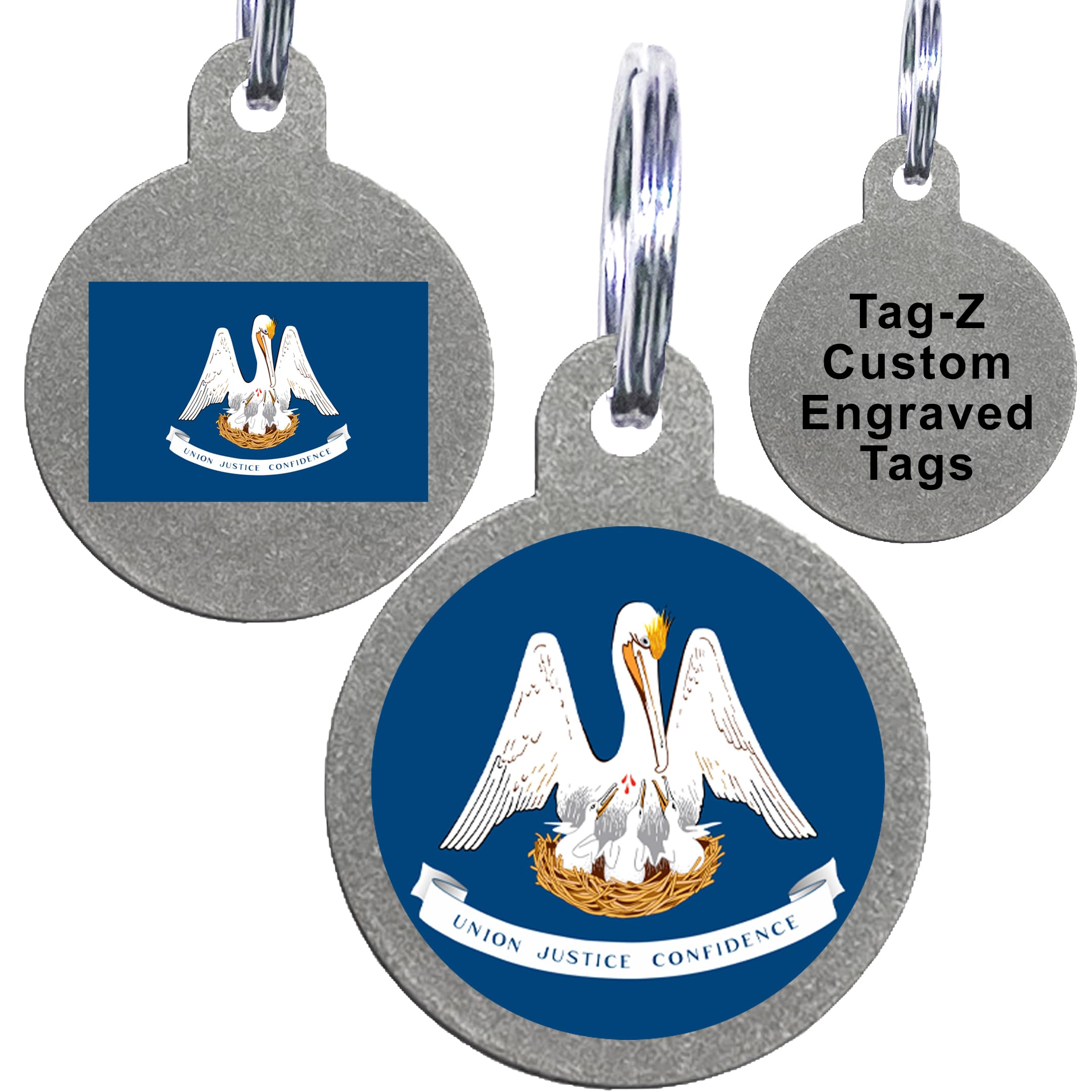 Louisiana Flag Pet Id Tags, Custom Printed And Laser Engraved Circle