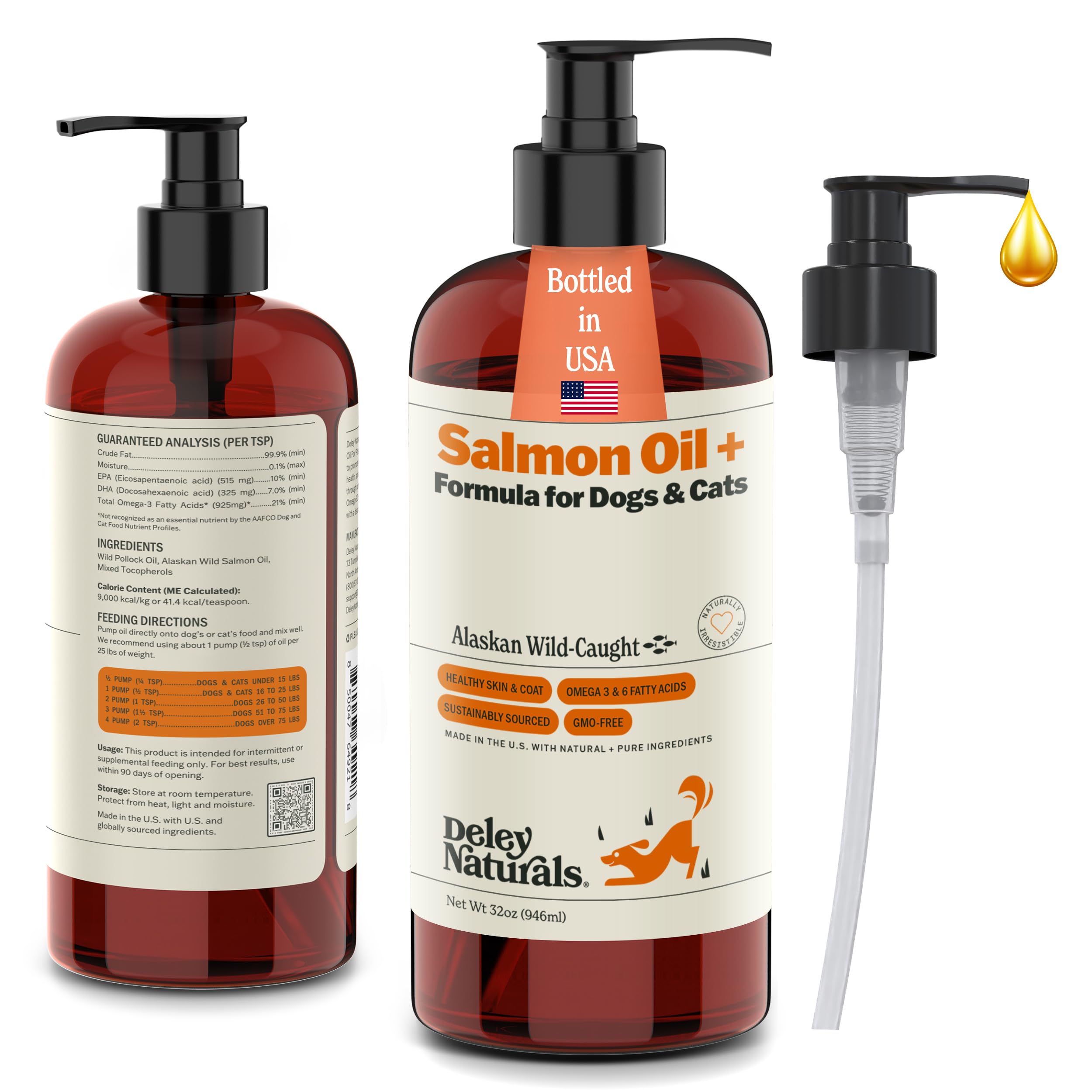 Deley Naturals Wild Alaskan Salmon Oil for Dogs - New & Improved Salmon Oil Plus Formula - Fish Oil for Dogs with DHA EPA Omega