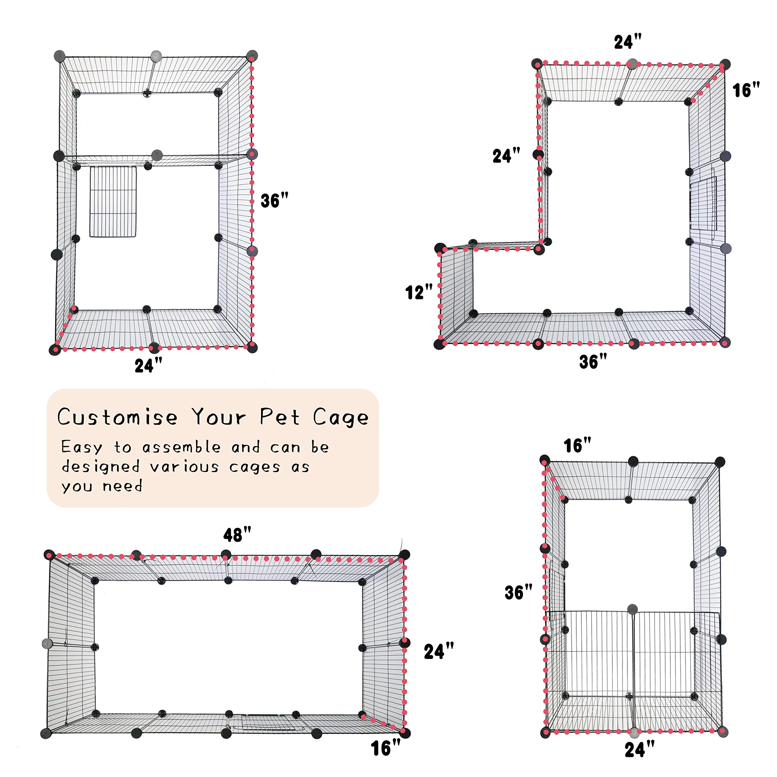 Chegron Guinea Pig Cages 8 Sq Ft Expandable C&C Cage Habitats For 2 Small Animal Pet Playpen Metal Grids Indoor Rabbit Fence Hed