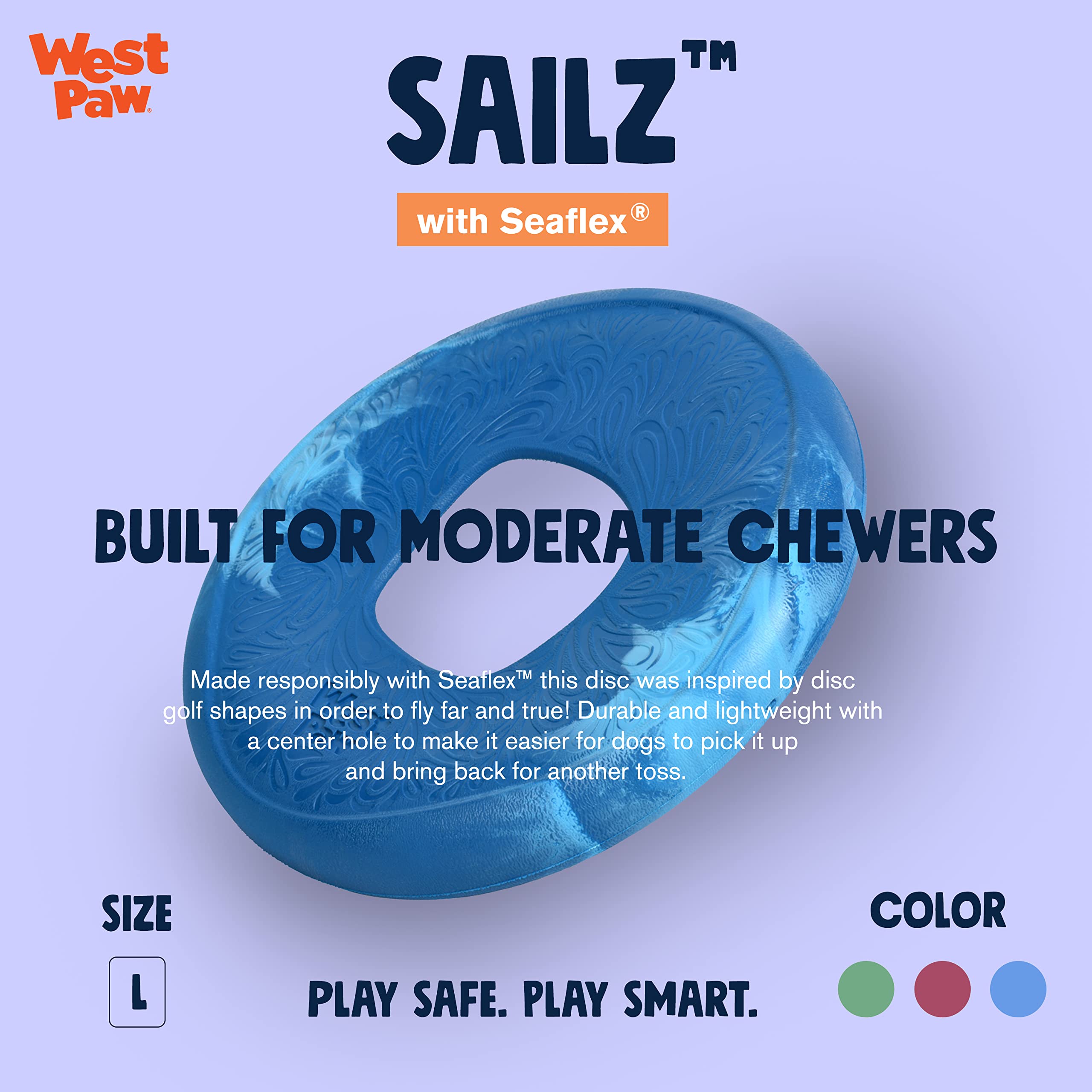 West Paw Seaflex Sailz Dog Toy Flying Disc - Machine Washable Dog Toys For Moderate Chewers - Eco-Friendly Zogoflex Toys For Dog