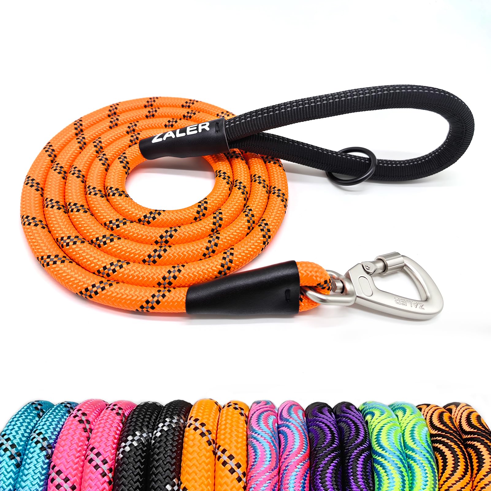 Zaler Rope Dog Leash, 4/5/6/10/15/20/30/50 Foot Reflective Dog Leashes With Carabiner, Heavy Duty Dog Lead For Large And Medium 