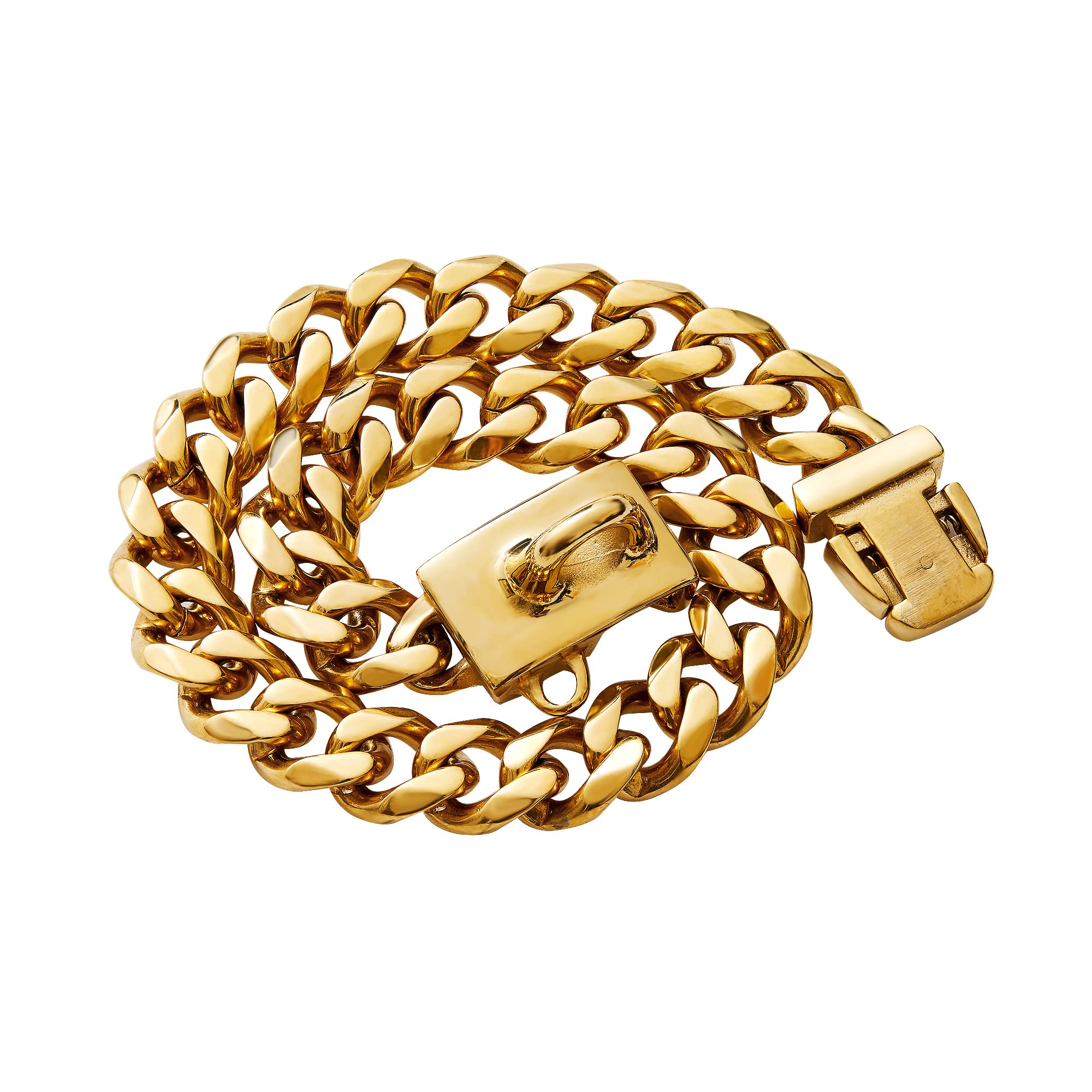 Stainless Steel Buckle Dog Collar, Cool Charm Pet Bulldog Jewelry Necklace, Waterproof Rose Gold Black Silver Anti-Chew Curb Cuban Dog Collar 16 Inch