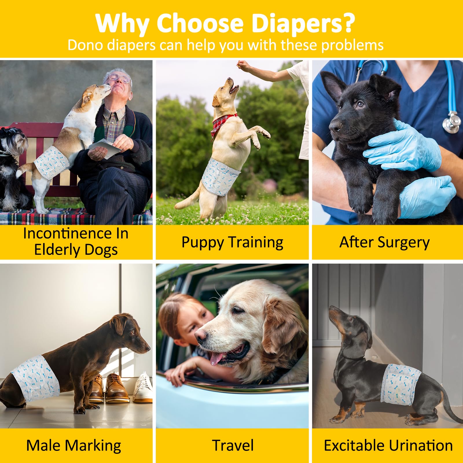Dono Disposable Dog Diapers Male Dog Wraps Super Absorbent Soft Diapers For Male Dogs,With Wetness Indicator,12Pcs,S (12'-19')