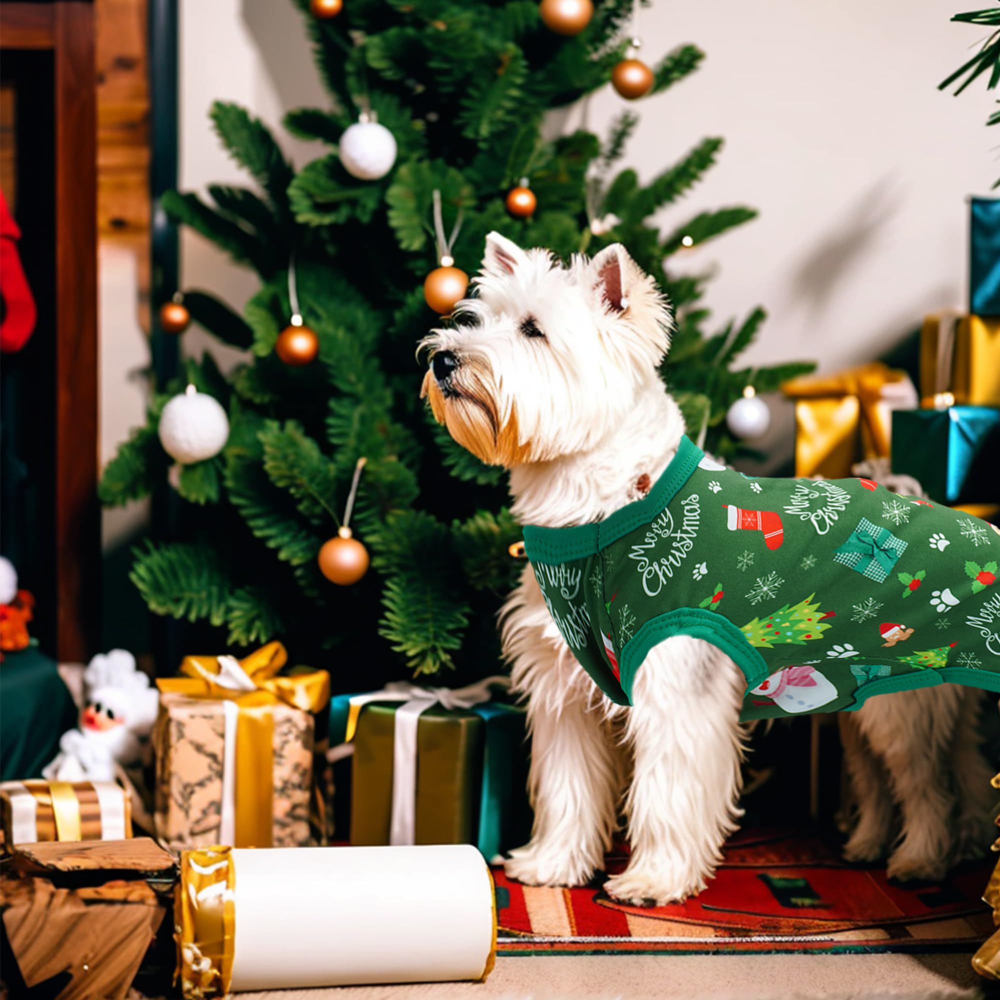 Jpgdn 2Pcs/Pack Christmas Dog Shirts Sleeveless Vest For Extral Large Dog Red Green Vest Light Soft Breathable Outfit Paw Print