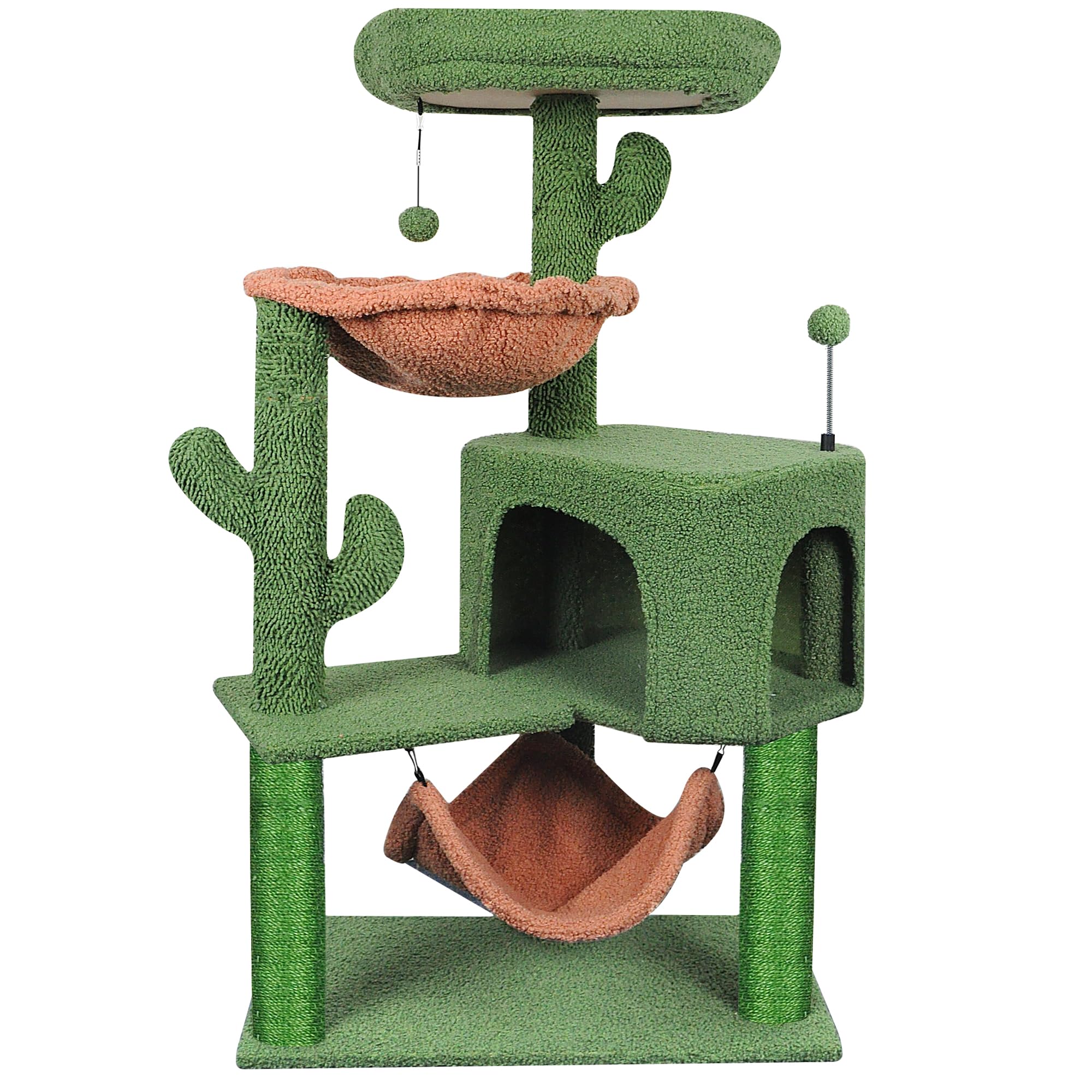 Yunique Cat Tree With Cat Condo Scratch Post And Big Hammock, Green