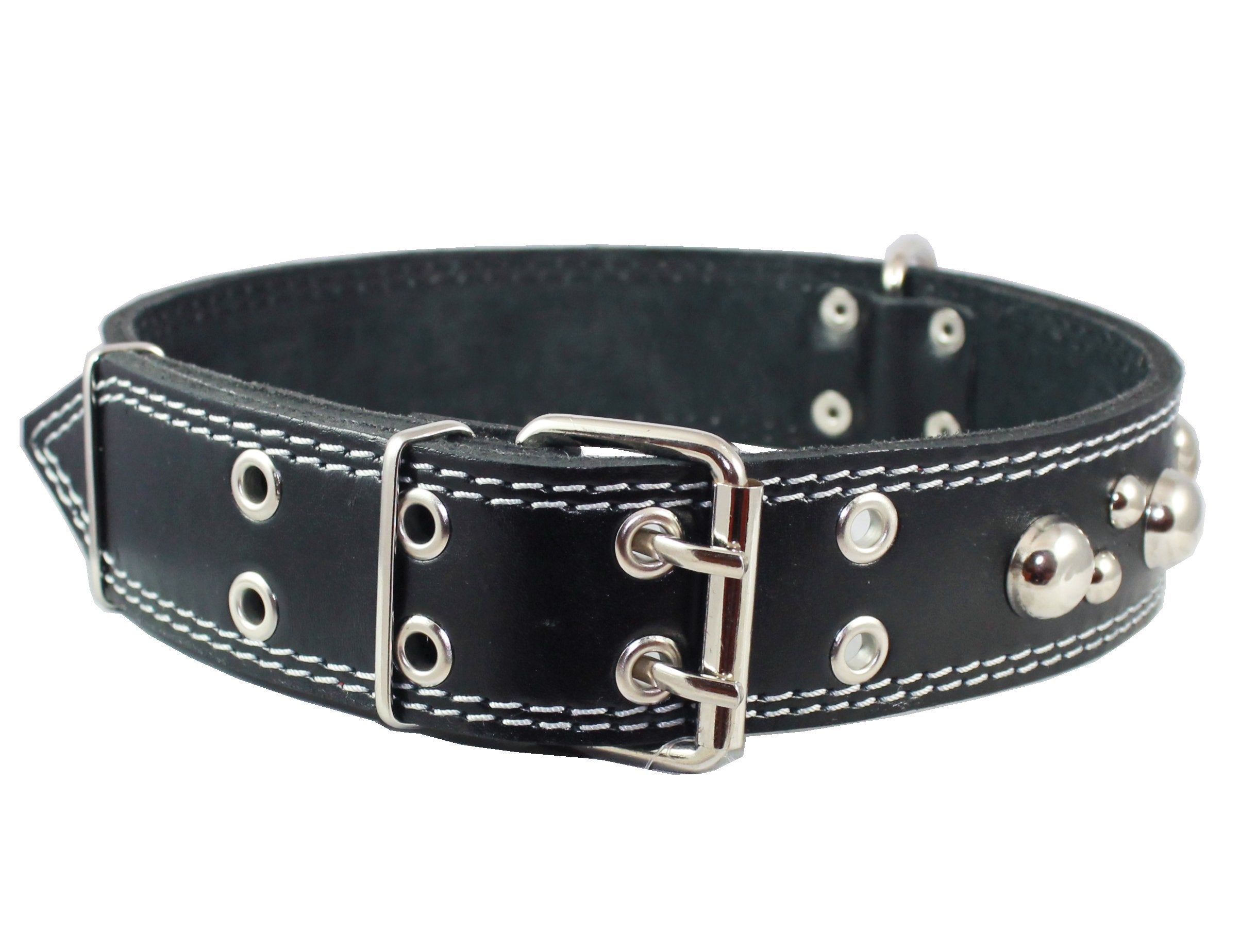 Genuine 1.75' Wide Thick Leather Studs Dog Collar. Fits 21.5'-26' Neck, Xlarge Breeds Great Dane