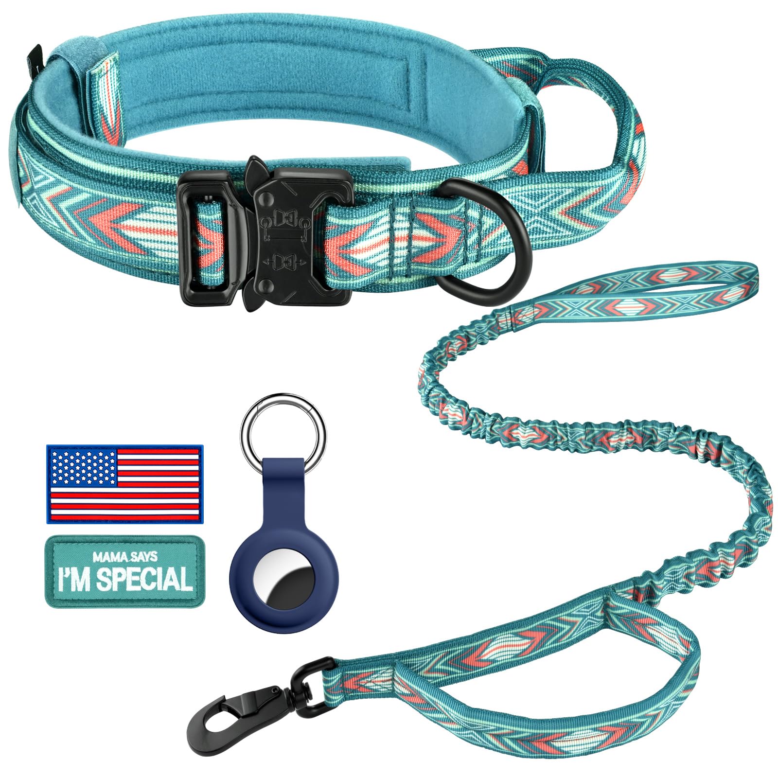 Daganxi Tactical Dog Collar, Adjustable Military Training Nylon Dog Collar With Control Handle And Heavy Metal Buckle For Medium And Large Dogs, With Patches And Airtags Case (Xl, Green Arrow-Set)