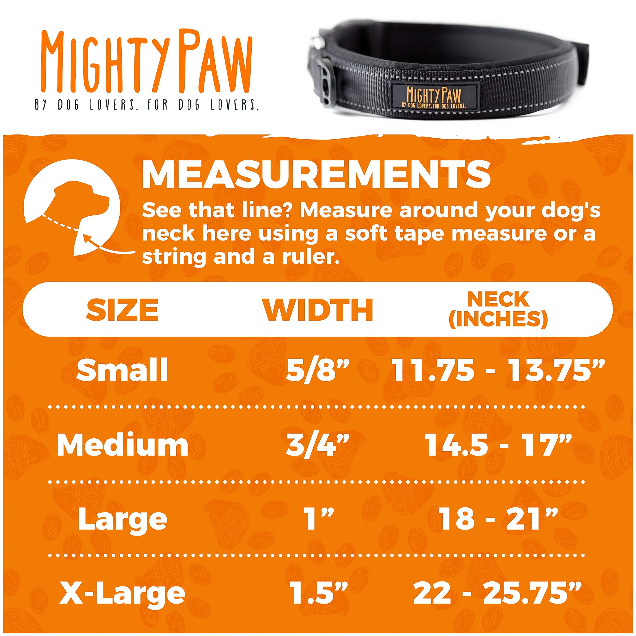 Mighty Paw Dog Collar - Neoprene Padded - Reflective For Running - Extra Comfort For Active Dogs - Active Dog - Padded Dog Collar - Comfortable Dog Collar For All Dog Breeds - Heavy Duty Dog Collar