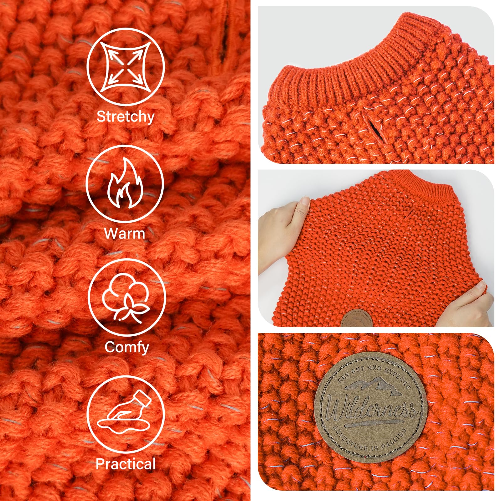 Kyeese Stretchy Dog Sweater With Leash Hole, Warm Comfy Coat For Medium Dogs, Orange