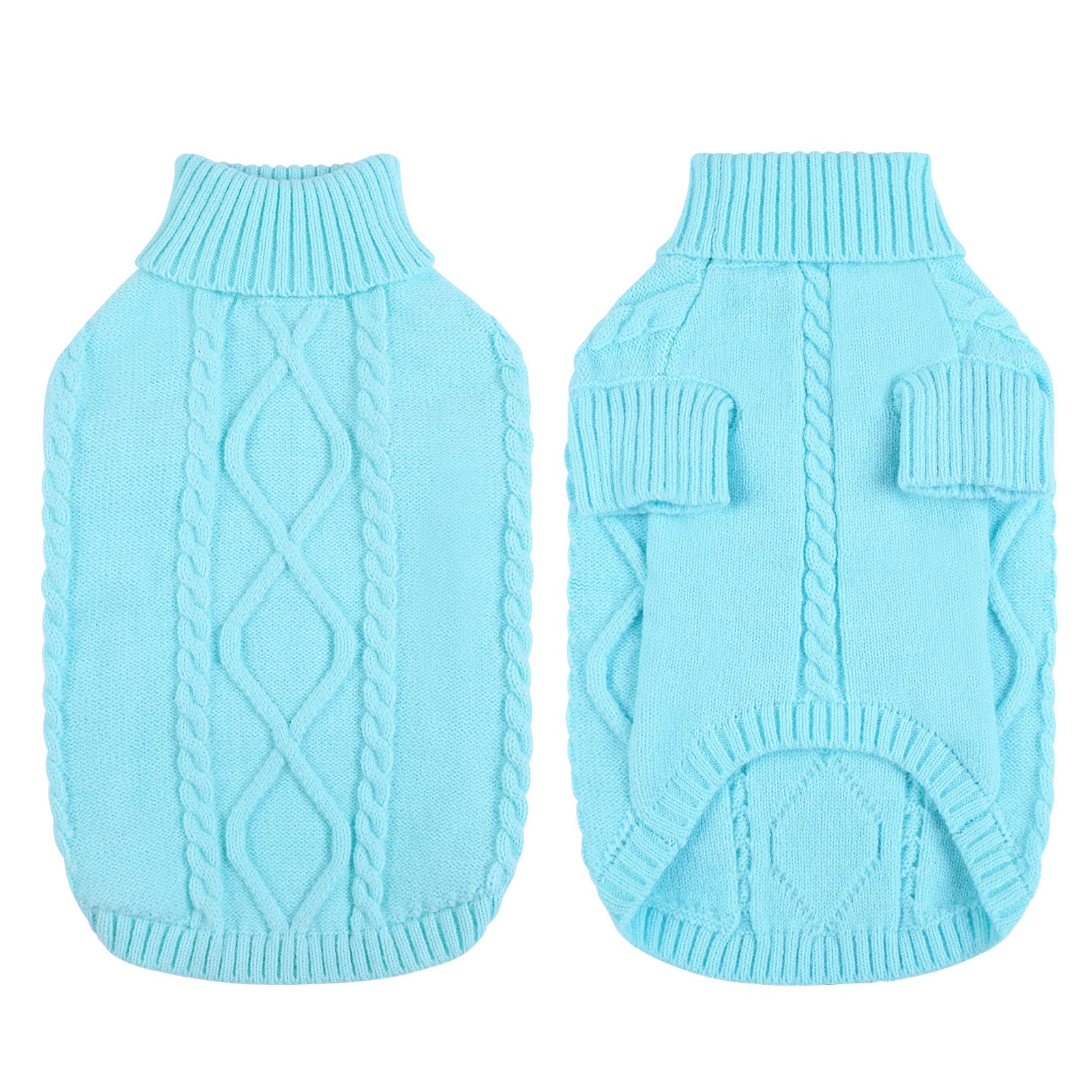 Queenmore Small Dog Pullover Sweater, Cold Weather Cable Knitwear, Classic Turtleneck Thick Warm Clothes For Chihuahua, Bulldog,
