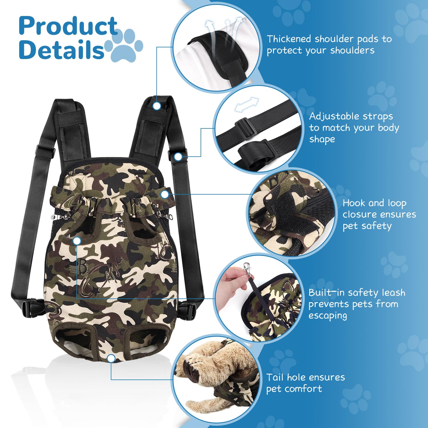 YUDODO Pet Dog Carrier Backpack Adjustable Dog Front Carrier, Legs Out Easy-Fit Dog Travel Backpack Carrier for Hiking Camping f