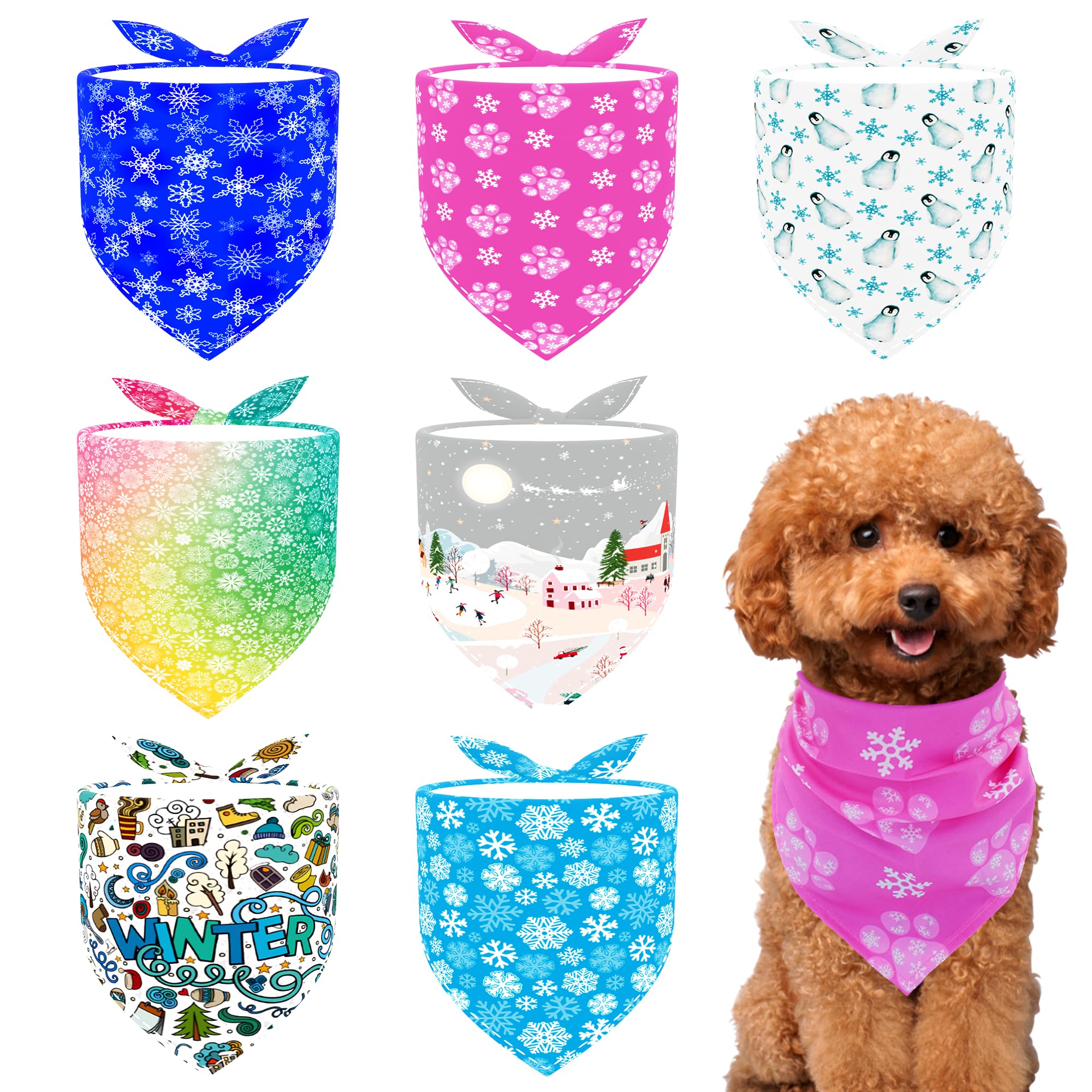 Pai Sence 7 Pcs Winter Dog Bandanas For Small Dogs Adjustable 18 Inch Doggy Bandanas Xs Snow Scarves Puppy Cats Breed Grooming S