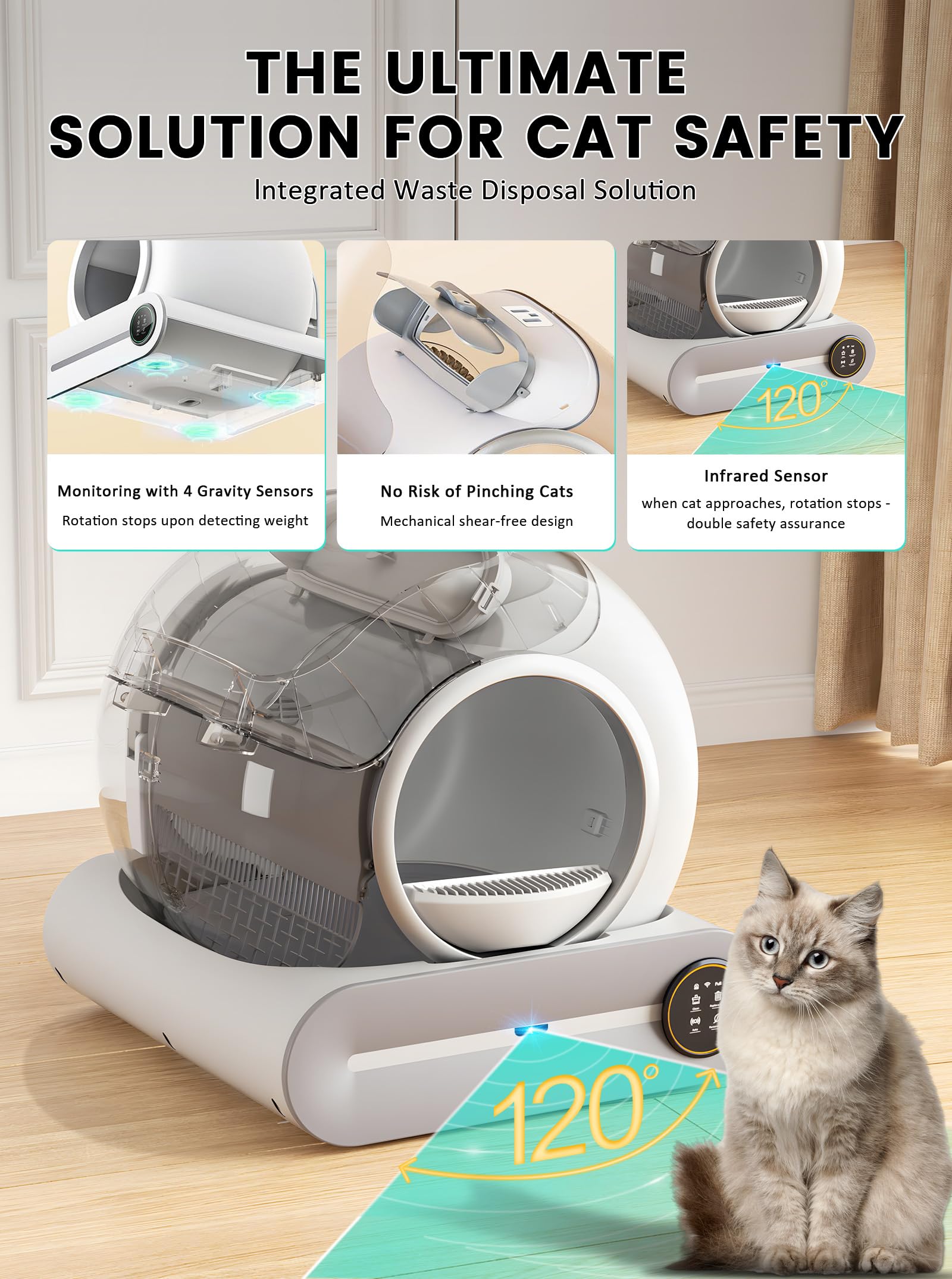 Automatic Litter Box, Upgraded Robot Self Cleaning Litter Box for Multiple Cats, 65L+9L Extra Large, Features Negative ion Steri
