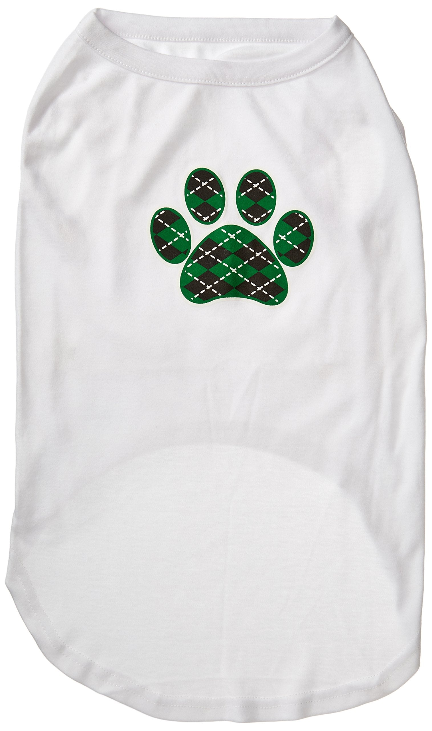 Pet Dog & Cat Shirt Screen Printed, 'Argyle Paw Emerald Green' White 3Xl (25-35 Lbs.)