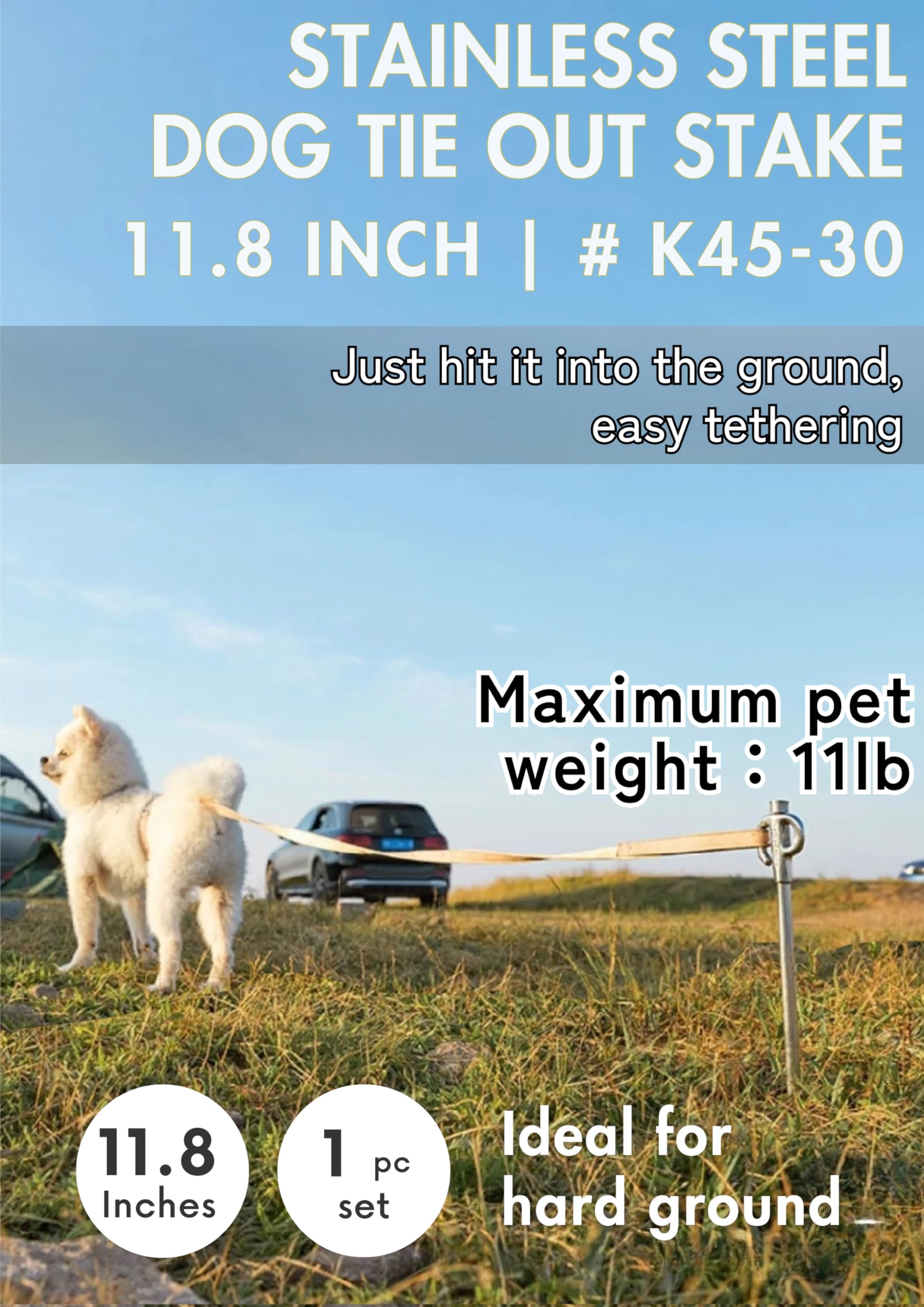 Campingmoon 11.8-Inch Dog Tie Out Stake Stainless Steel For Small Pets Outdoors K45-30
