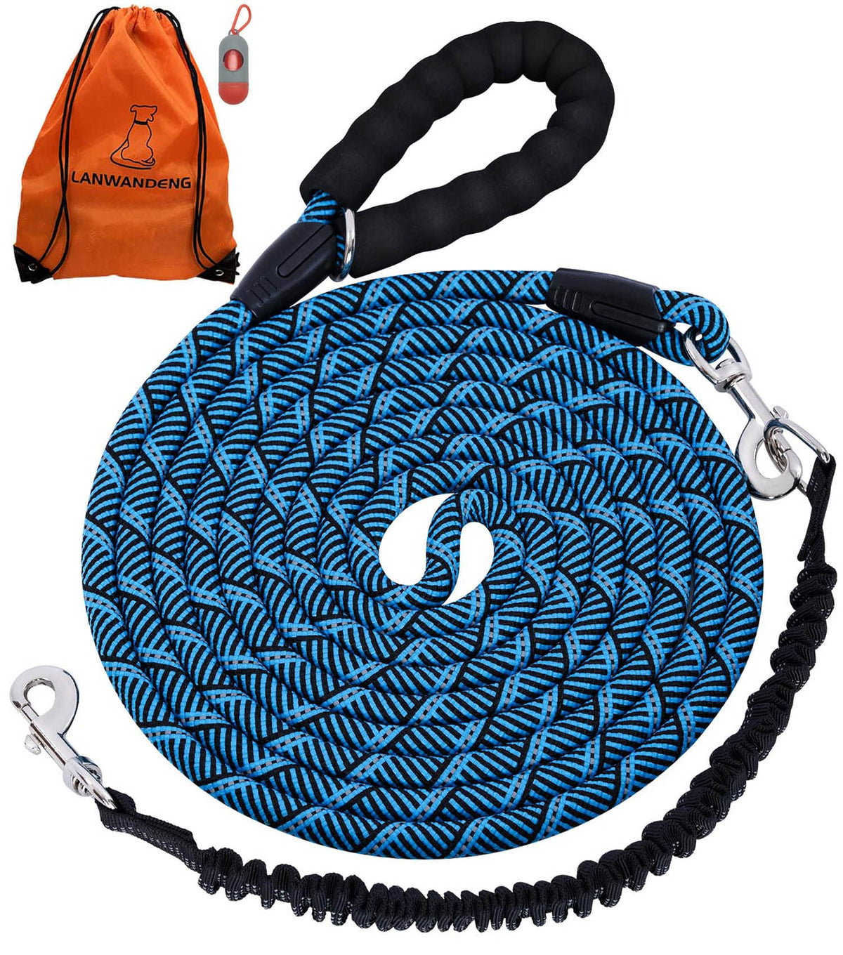 Long Dog Leash With Reflective Threads 15Ft 20Ft 30Ft 50Ft,Heavy Duty Bungee Dog Leashes For Small Medium Large Dogs,Shock Absorbing Training Leash For Walking,Hunting,Camping&Yard