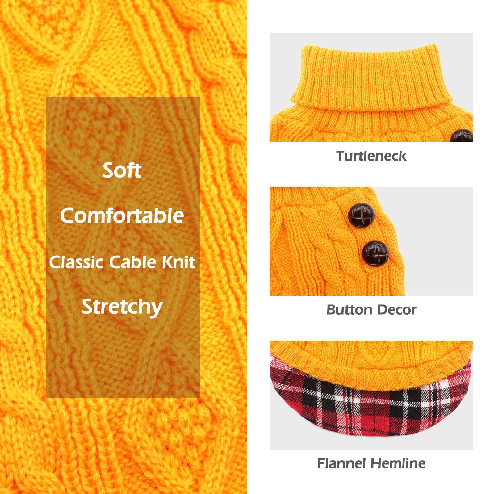 Kyeese Dog Sweater With Leash Hole For Small Medium Dogs Turtleneck Knitwear Pullover Warm Dog Clothes, Yellow, Xl